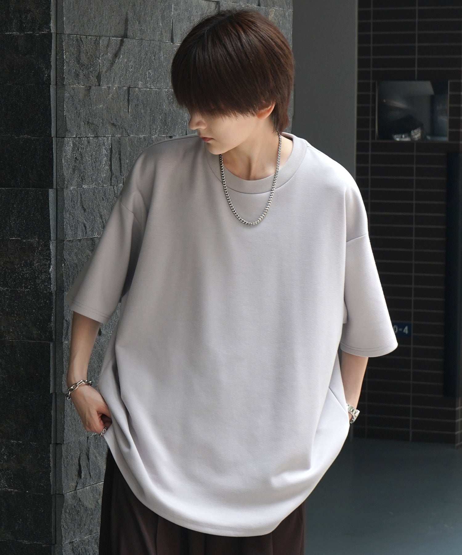 25SS ナチュラルドレープ ビッグシルエット 無地 とろみポンチ半袖Tシャツ