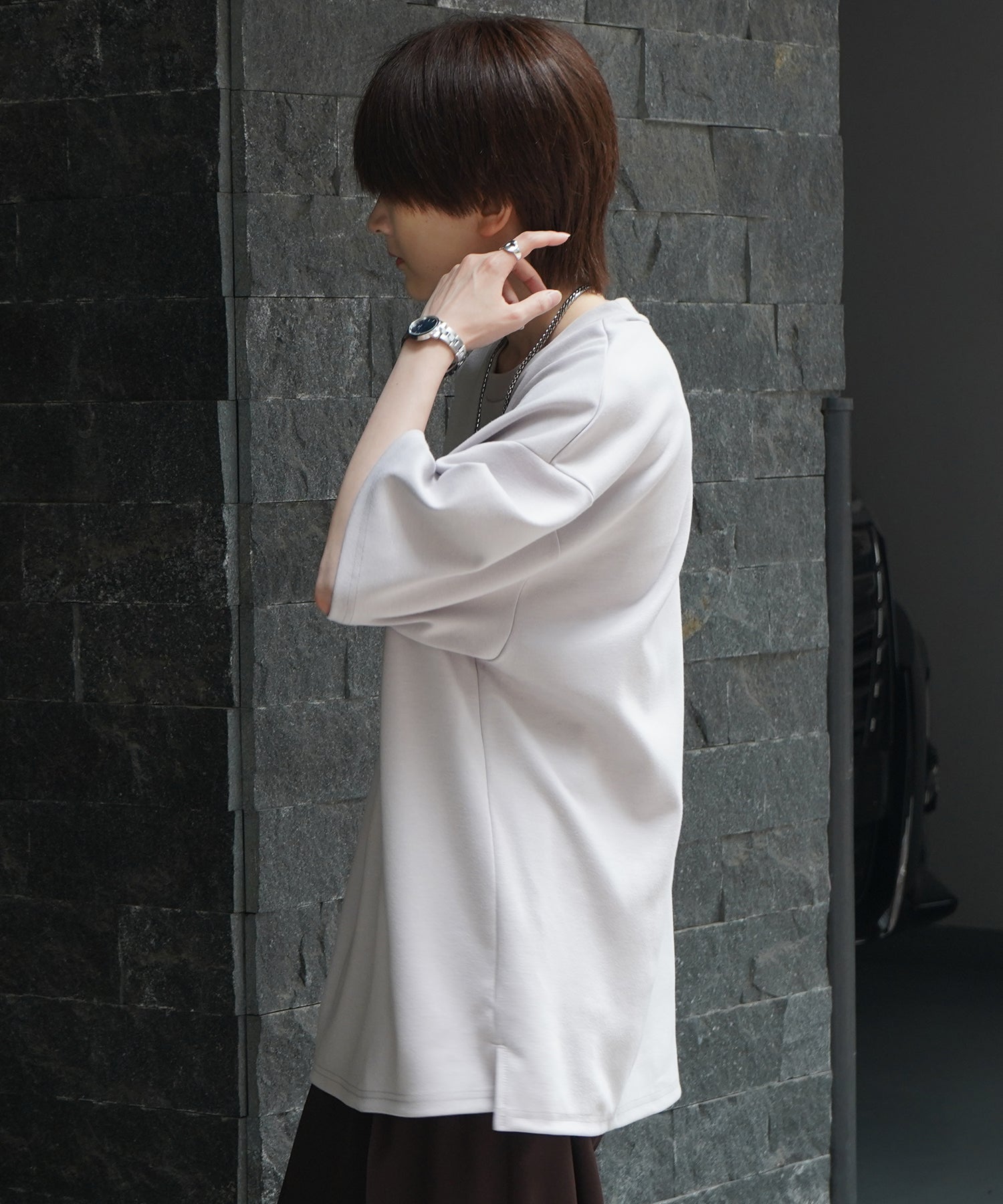 25SS ナチュラルドレープ ビッグシルエット 無地 とろみポンチ半袖Tシャツ