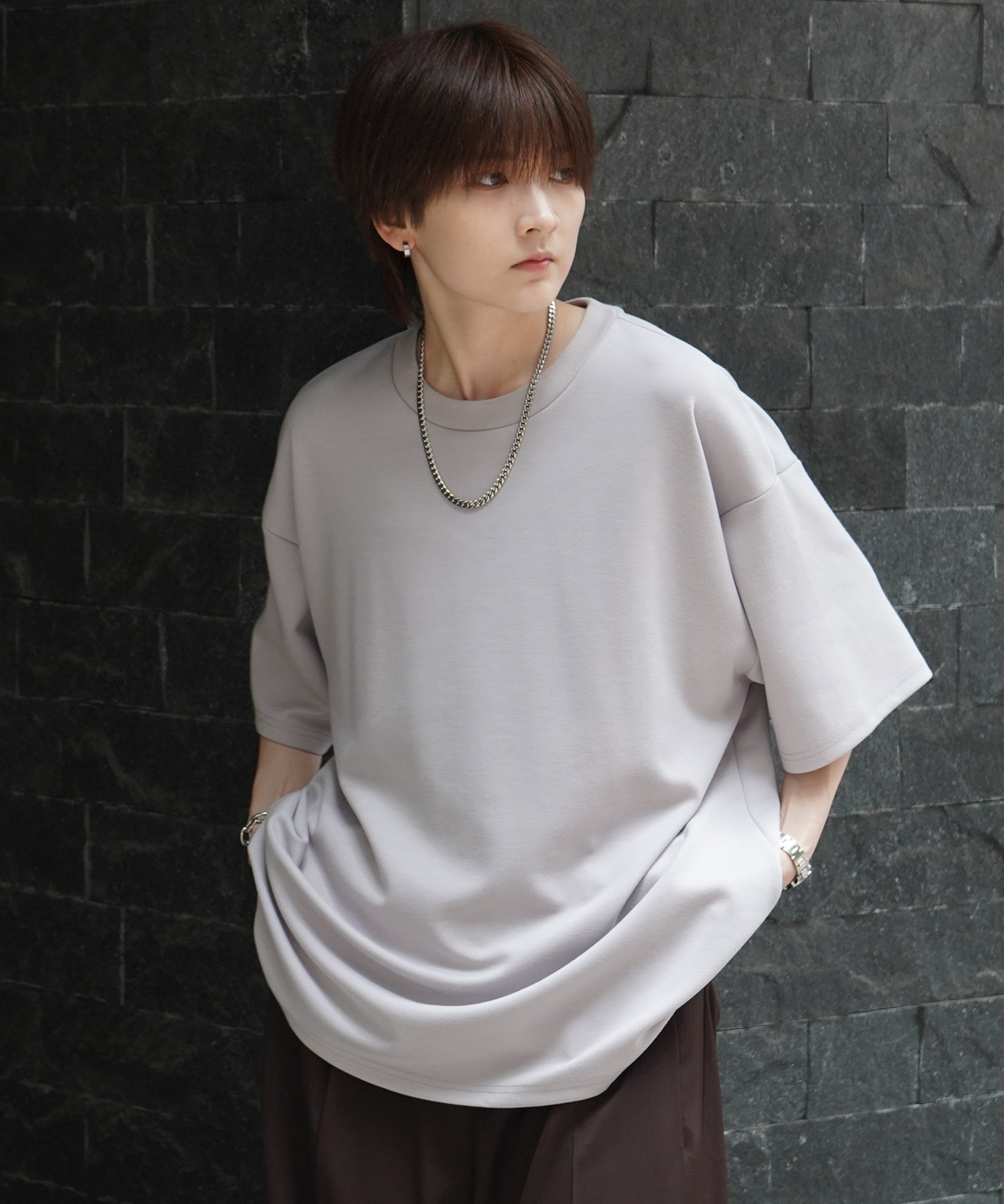 25SS ナチュラルドレープ ビッグシルエット 無地 とろみポンチ半袖Tシャツ