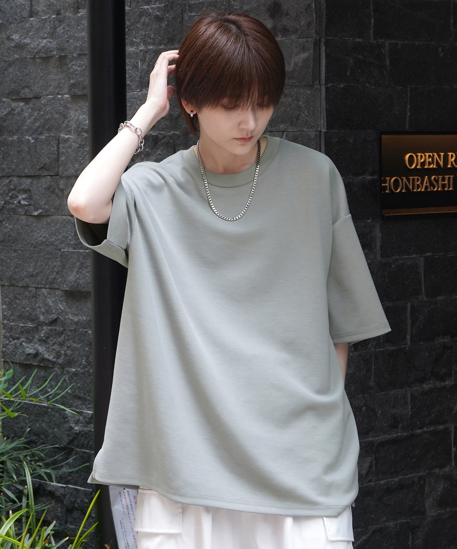 25SS ナチュラルドレープ ビッグシルエット 無地 とろみポンチ半袖Tシャツ