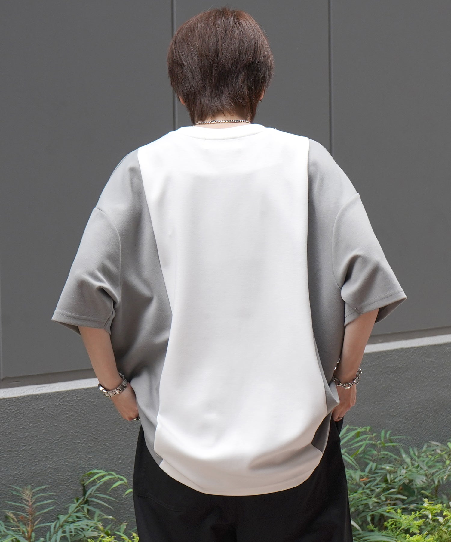 25SS ナチュラルドレープ ビッグシルエット 切替 とろみポンチ半袖Tシャツ