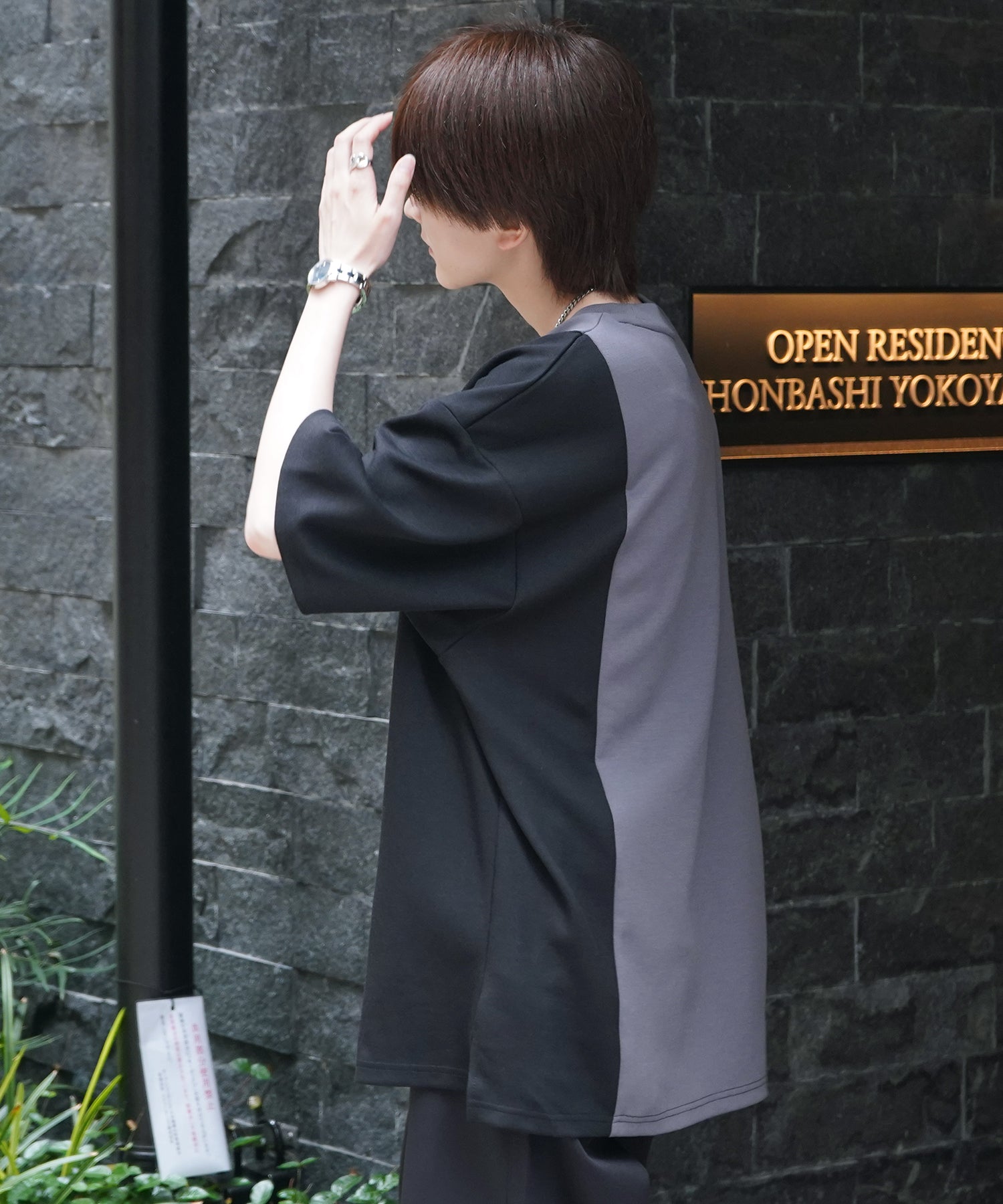 25SS ナチュラルドレープ ビッグシルエット 切替 とろみポンチ半袖Tシャツ