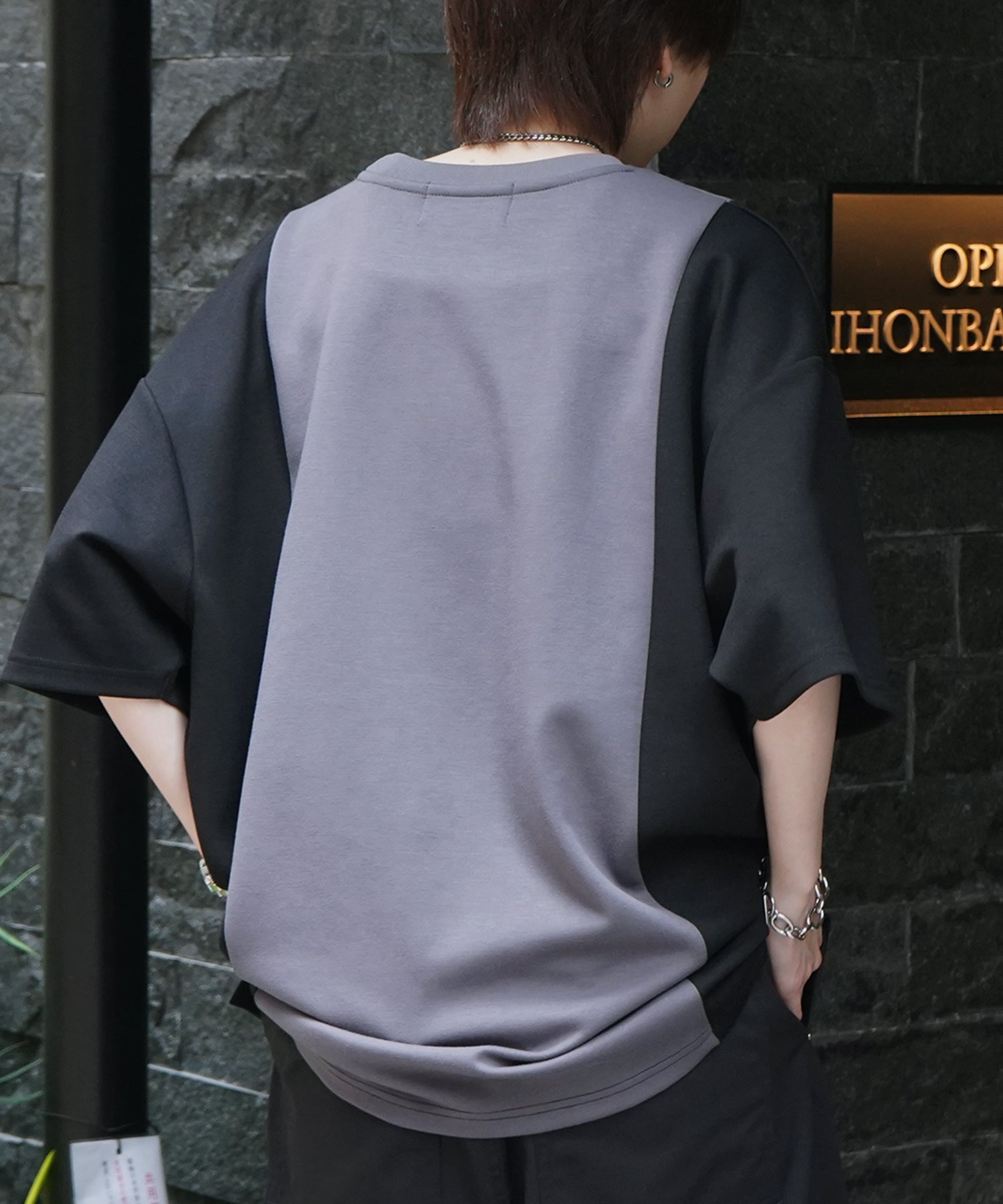 25SS ナチュラルドレープ ビッグシルエット 切替 とろみポンチ半袖Tシャツ