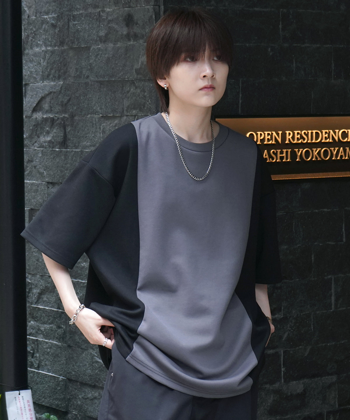 25SS ナチュラルドレープ ビッグシルエット 切替 とろみポンチ半袖Tシャツ