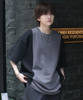 25SS ナチュラルドレープ ビッグシルエット 切替 とろみポンチ半袖Tシャツ