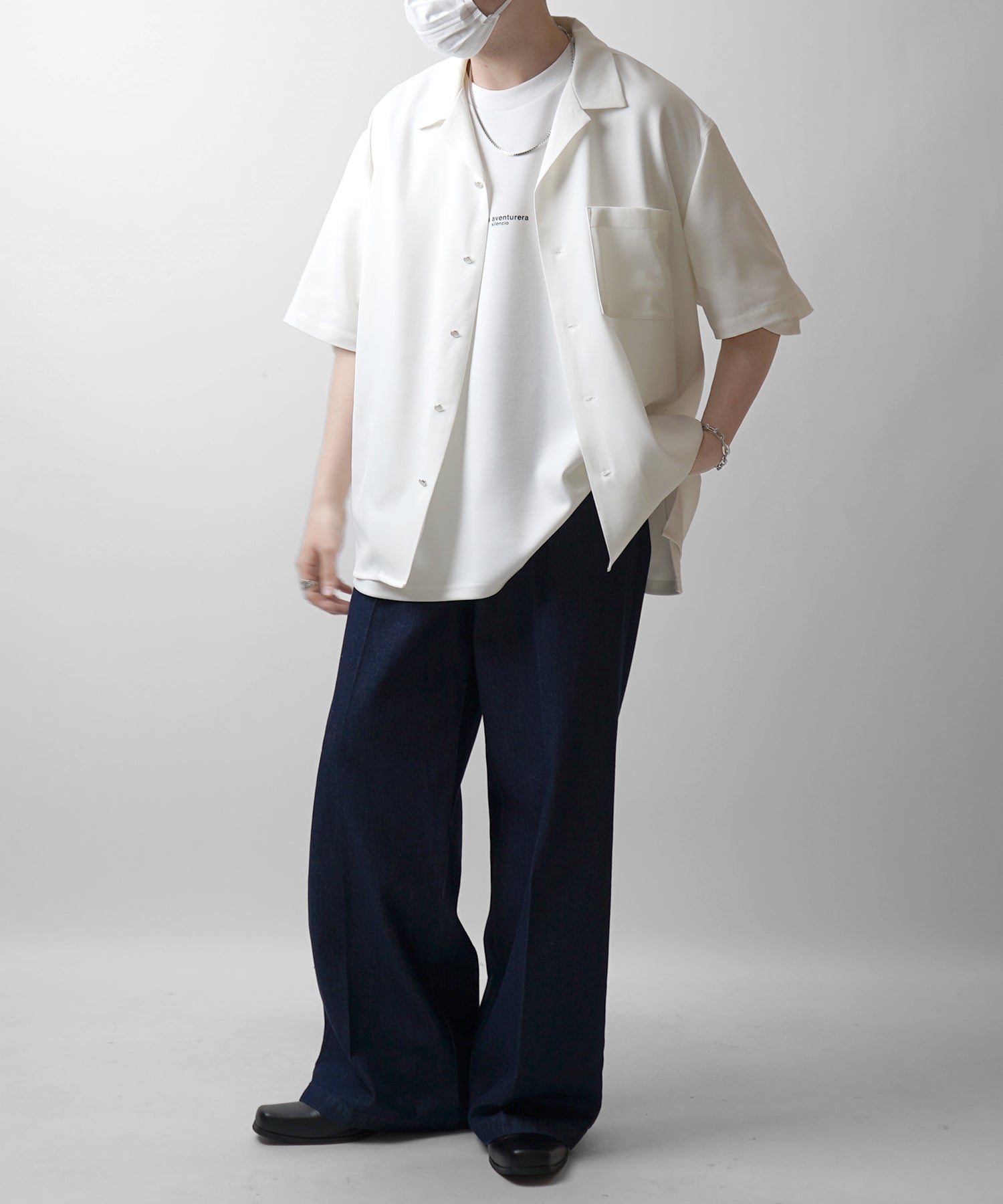 25SS ドレープとろみ ビッグシルエット ワンポイント オーバーサイズ ポンチ半袖Tシャツ