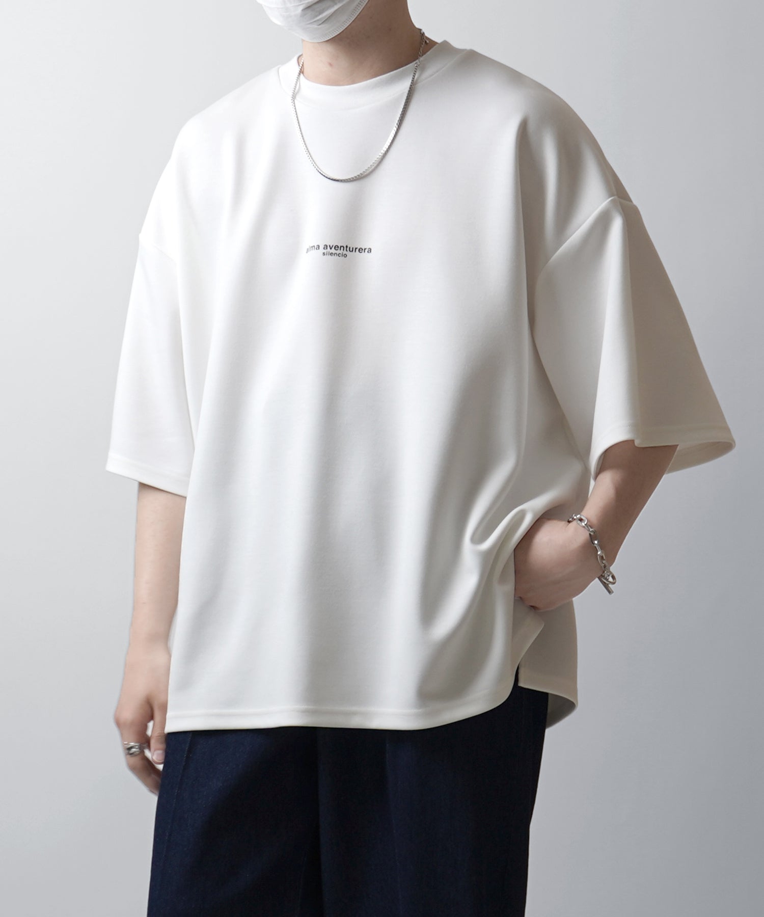 25SS ドレープとろみ ビッグシルエット ワンポイント オーバーサイズ ポンチ半袖Tシャツ