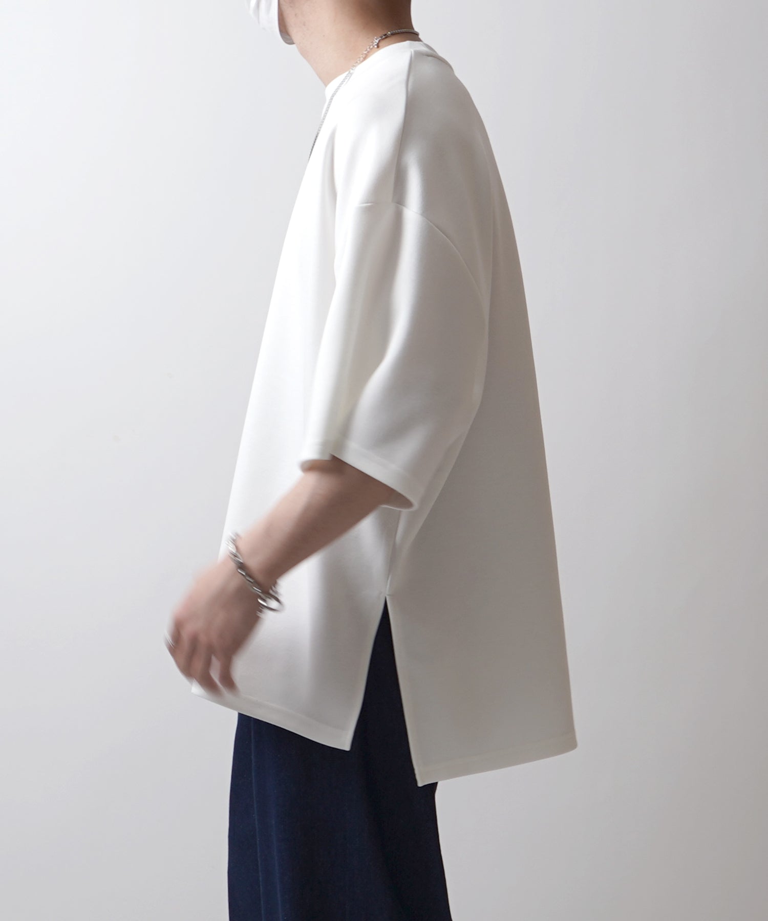 25SS ドレープとろみ ビッグシルエット ワンポイント オーバーサイズ ポンチ半袖Tシャツ