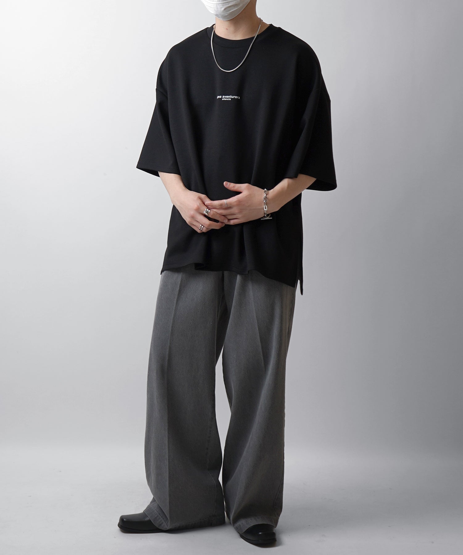 25SS ドレープとろみ ビッグシルエット ワンポイント オーバーサイズ ポンチ半袖Tシャツ