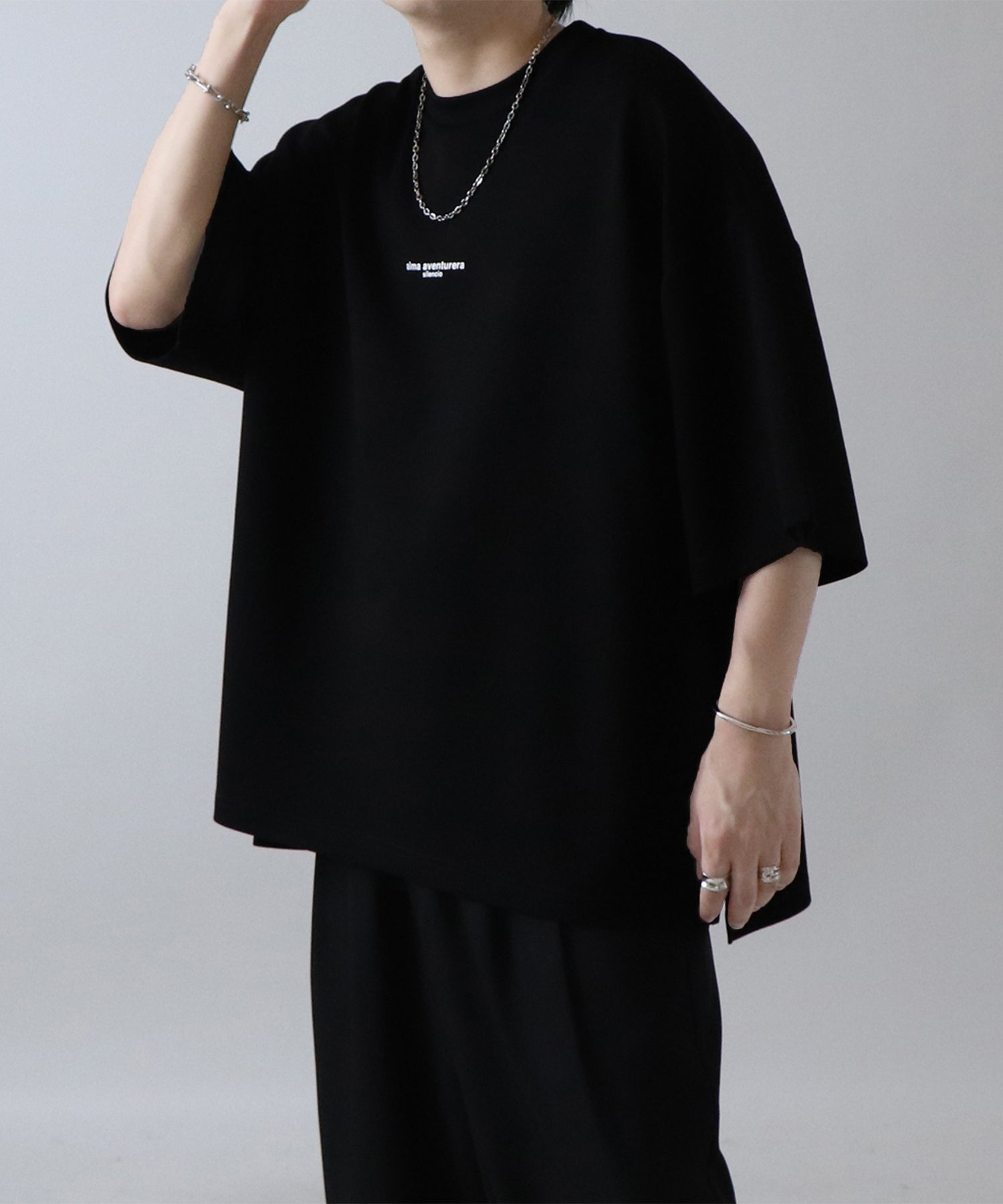 25SS ドレープとろみ ビッグシルエット ワンポイント オーバーサイズ ポンチ半袖Tシャツ