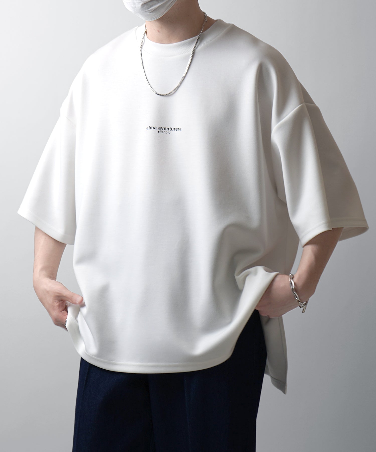 25SS ドレープとろみ ビッグシルエット ワンポイント オーバーサイズ ポンチ半袖Tシャツ