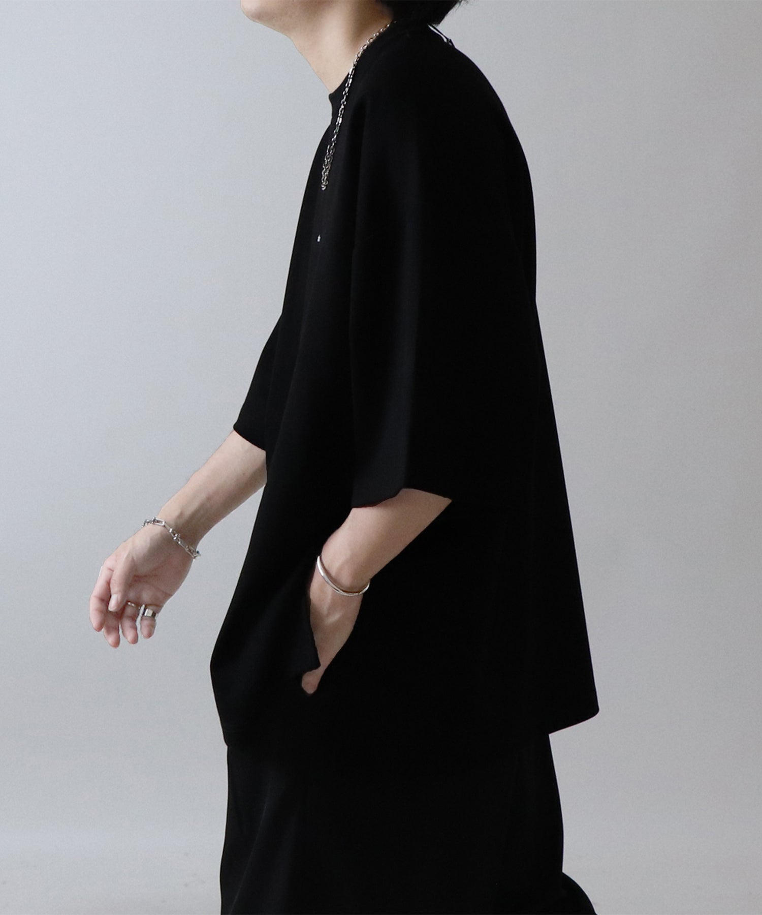 25SS ドレープとろみ ビッグシルエット ワンポイント オーバーサイズ ポンチ半袖Tシャツ
