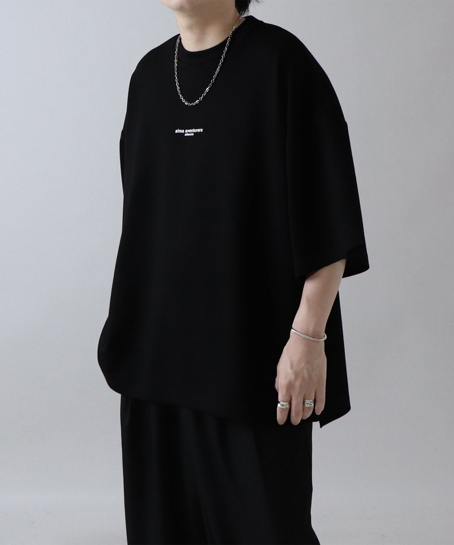 25SS ドレープとろみ ビッグシルエット ワンポイント オーバーサイズ ポンチ半袖Tシャツ