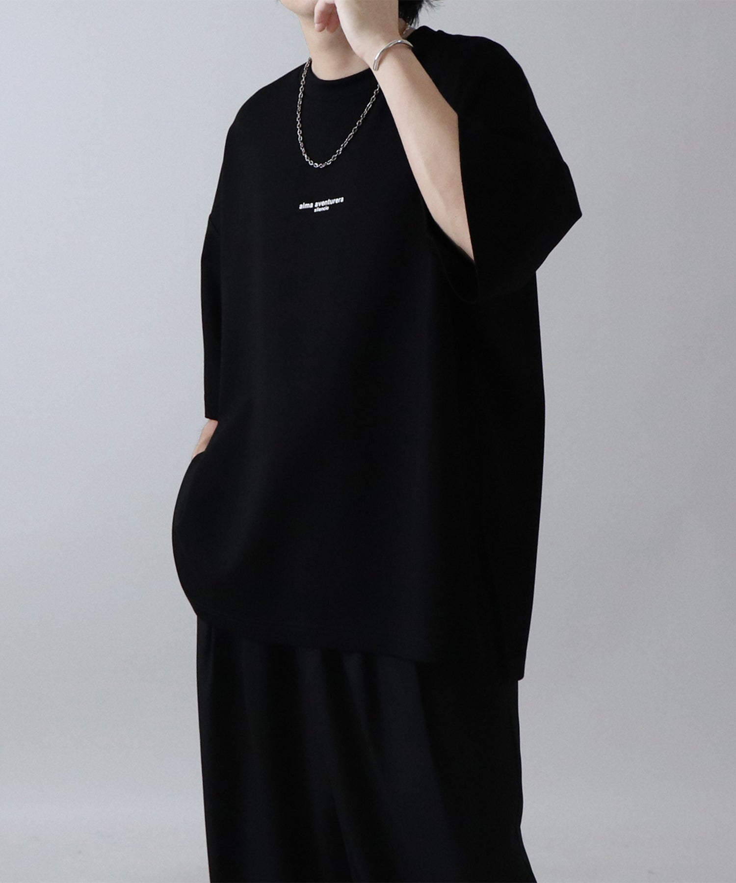 25SS ドレープとろみ ビッグシルエット ワンポイント オーバーサイズ ポンチ半袖Tシャツ