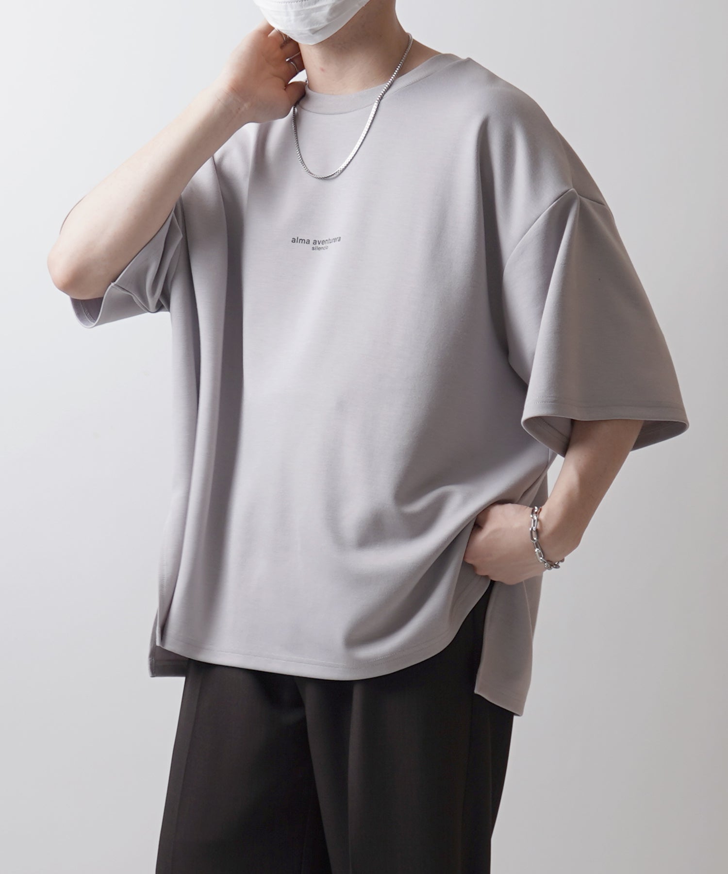 25SS ドレープとろみ ビッグシルエット ワンポイント オーバーサイズ ポンチ半袖Tシャツ