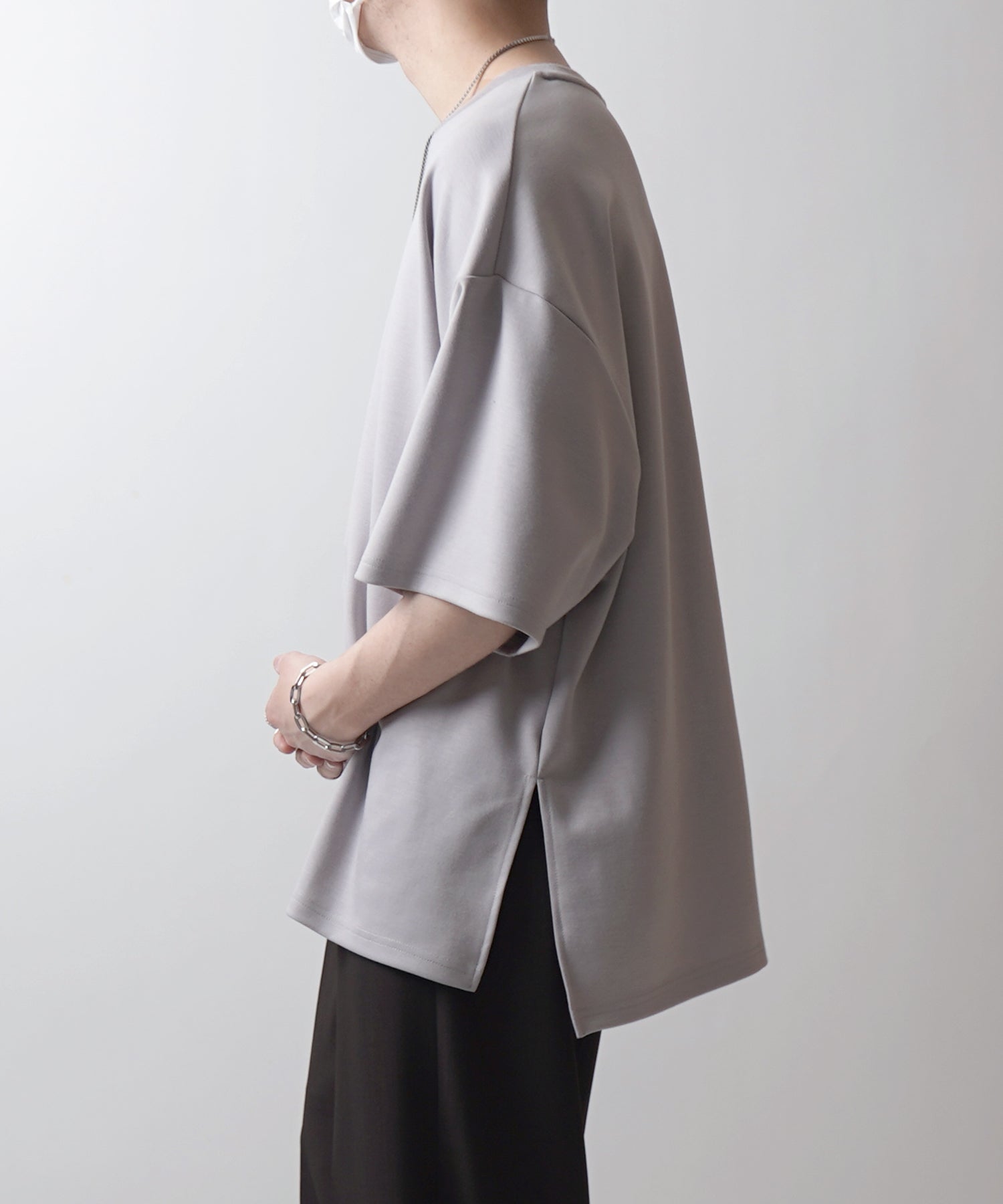 25SS ドレープとろみ ビッグシルエット ワンポイント オーバーサイズ ポンチ半袖Tシャツ