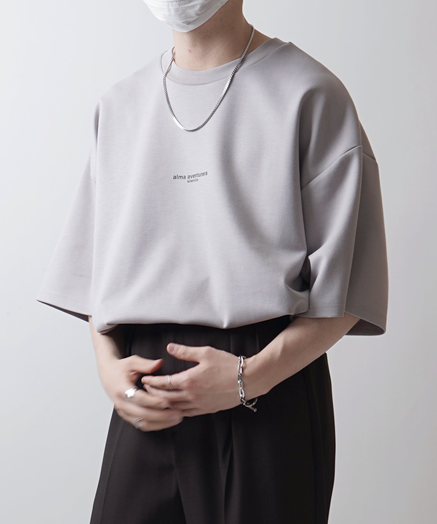 25SS ドレープとろみ ビッグシルエット ワンポイント オーバーサイズ ポンチ半袖Tシャツ