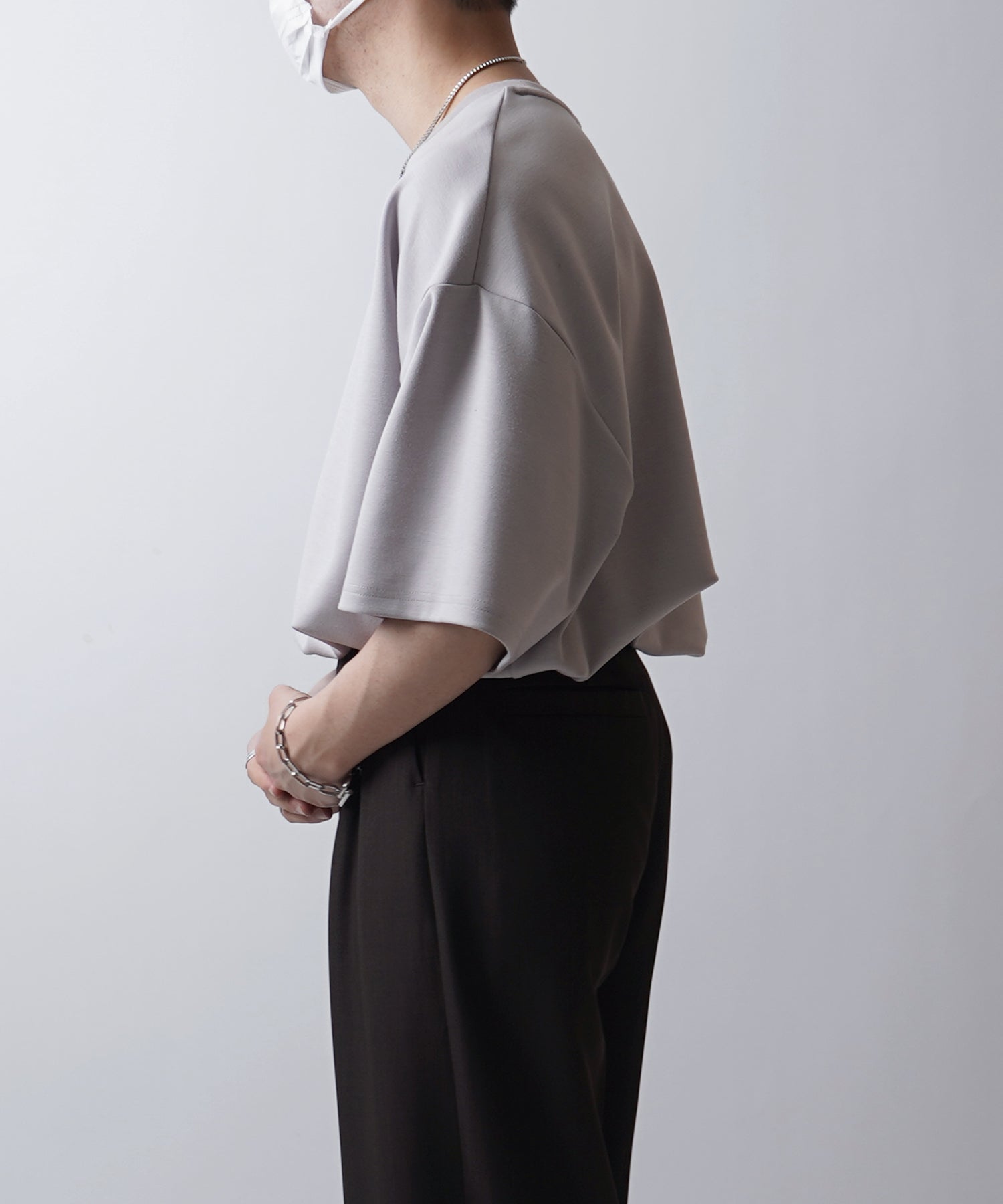 25SS ドレープとろみ ビッグシルエット ワンポイント オーバーサイズ ポンチ半袖Tシャツ