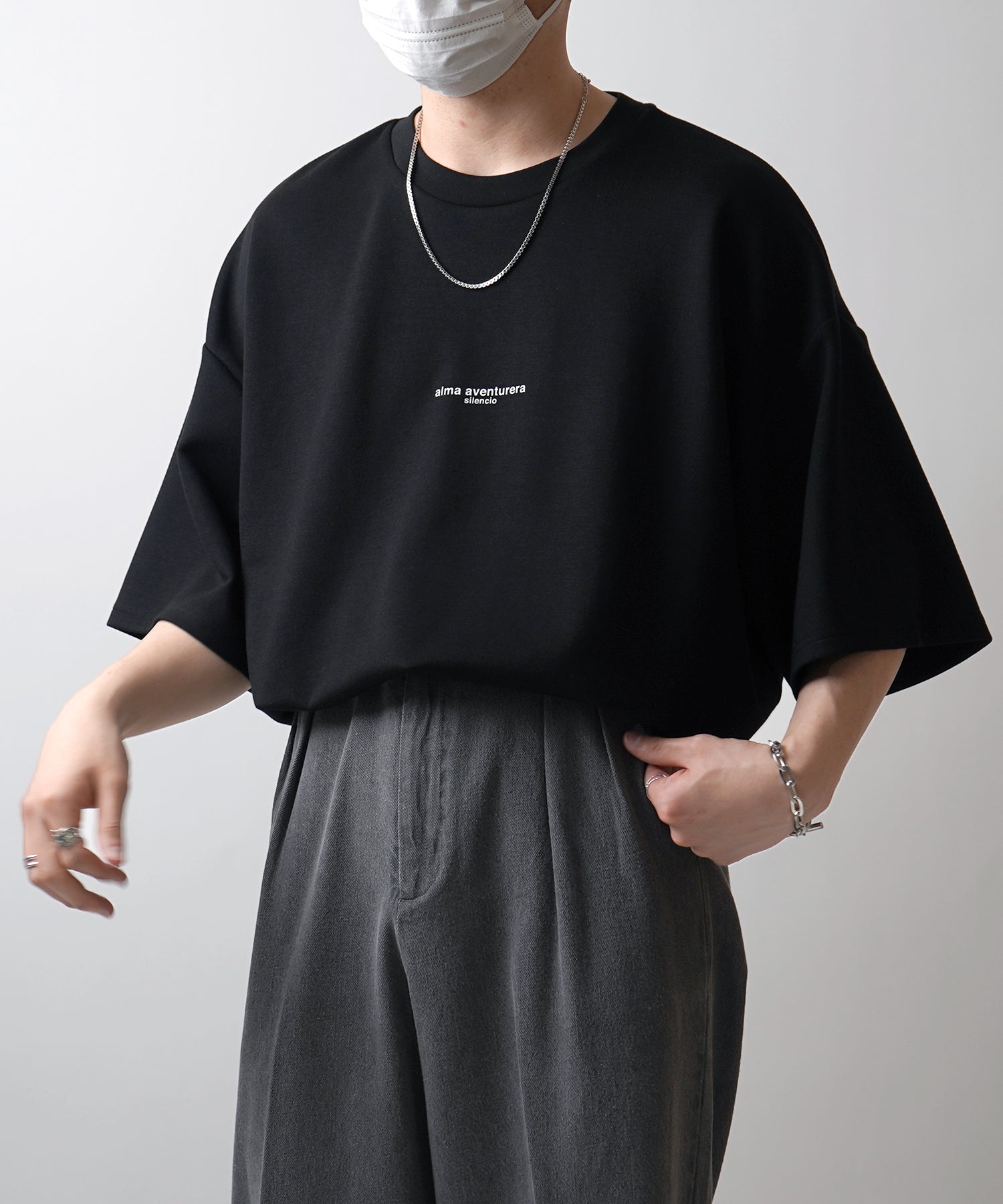 25SS ドレープとろみ ビッグシルエット ワンポイント オーバーサイズ ポンチ半袖Tシャツ