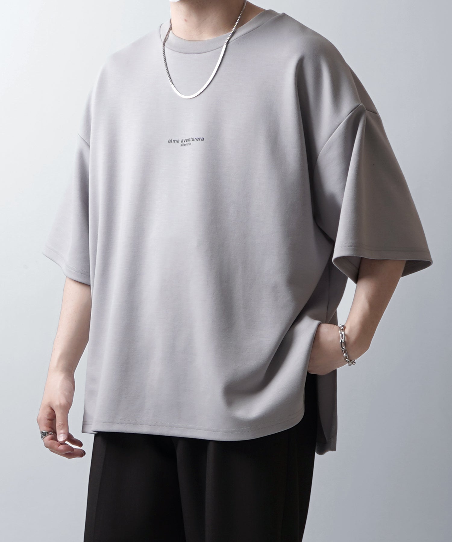 25SS ドレープとろみ ビッグシルエット ワンポイント オーバーサイズ ポンチ半袖Tシャツ