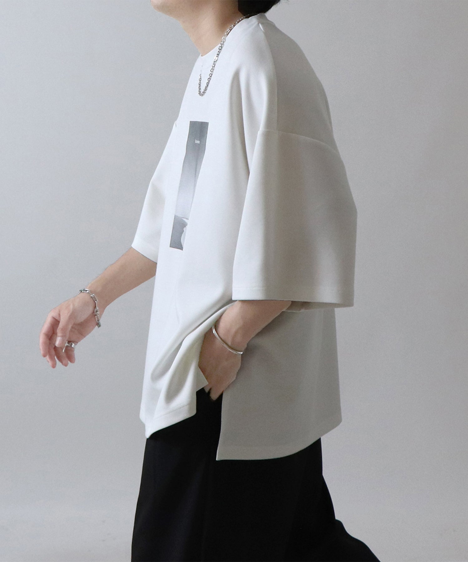 25SS ドレープとろみ ビッグシルエット フォトフロントプリント オーバーサイズ ポンチ半袖Tシャツ