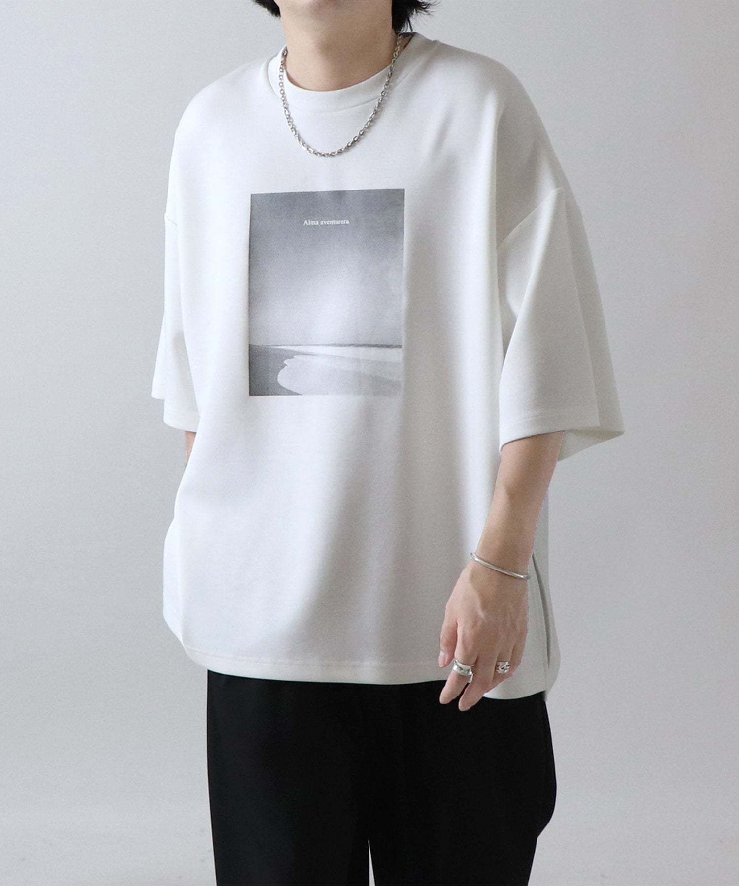 25SS ドレープとろみ ビッグシルエット フォトフロントプリント オーバーサイズ ポンチ半袖Tシャツ