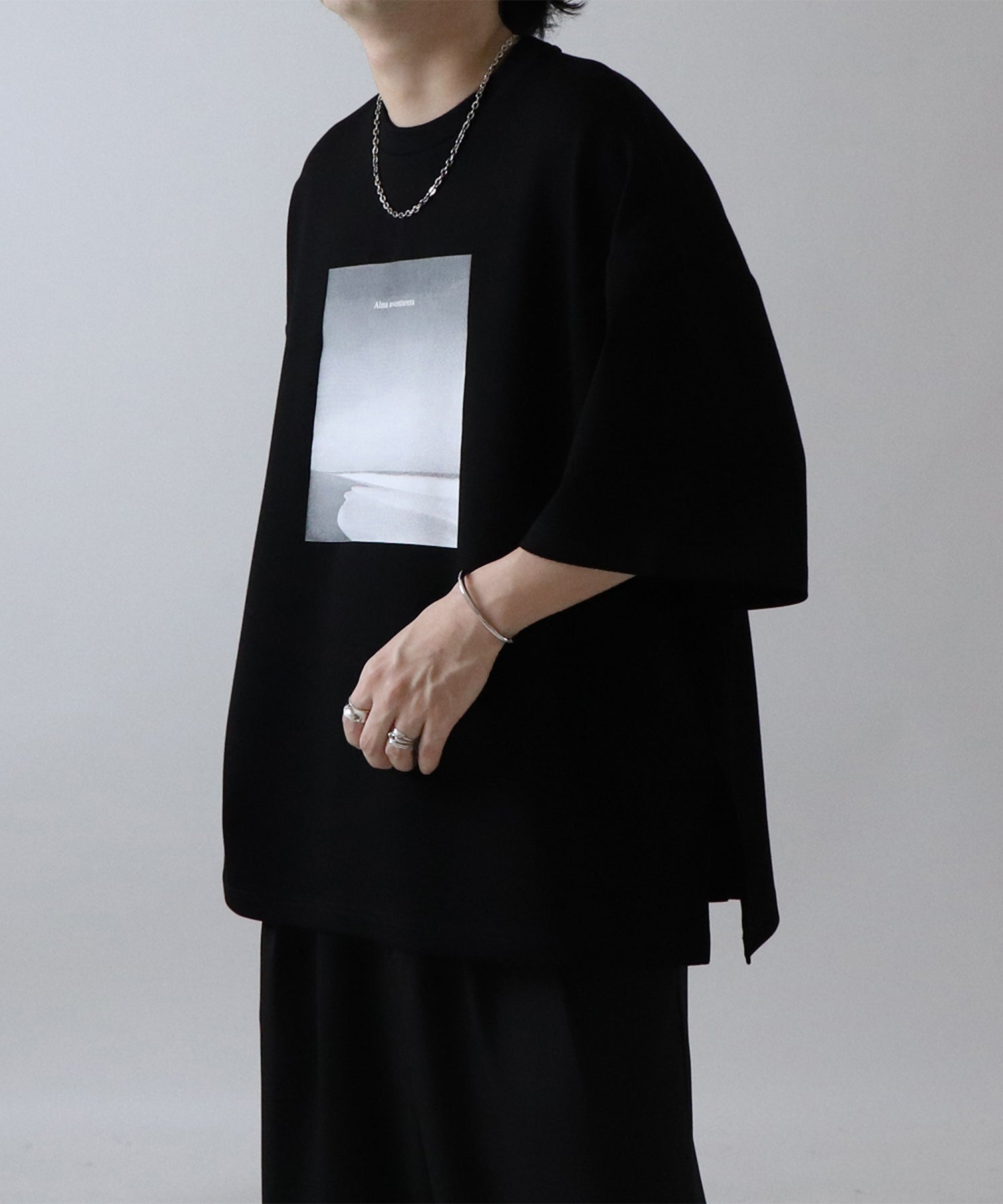 25SS ドレープとろみ ビッグシルエット フォトフロントプリント オーバーサイズ ポンチ半袖Tシャツ