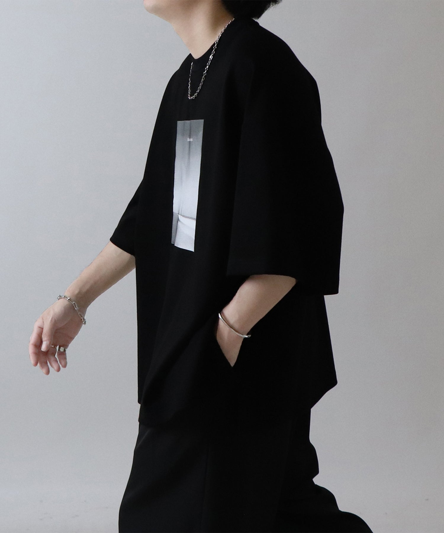 25SS ドレープとろみ ビッグシルエット フォトフロントプリント オーバーサイズ ポンチ半袖Tシャツ