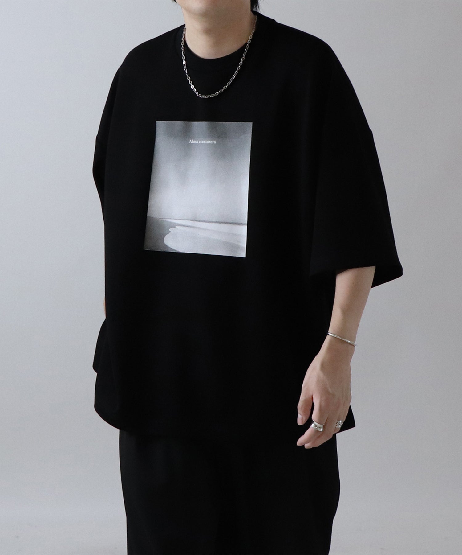 25SS ドレープとろみ ビッグシルエット フォトフロントプリント オーバーサイズ ポンチ半袖Tシャツ