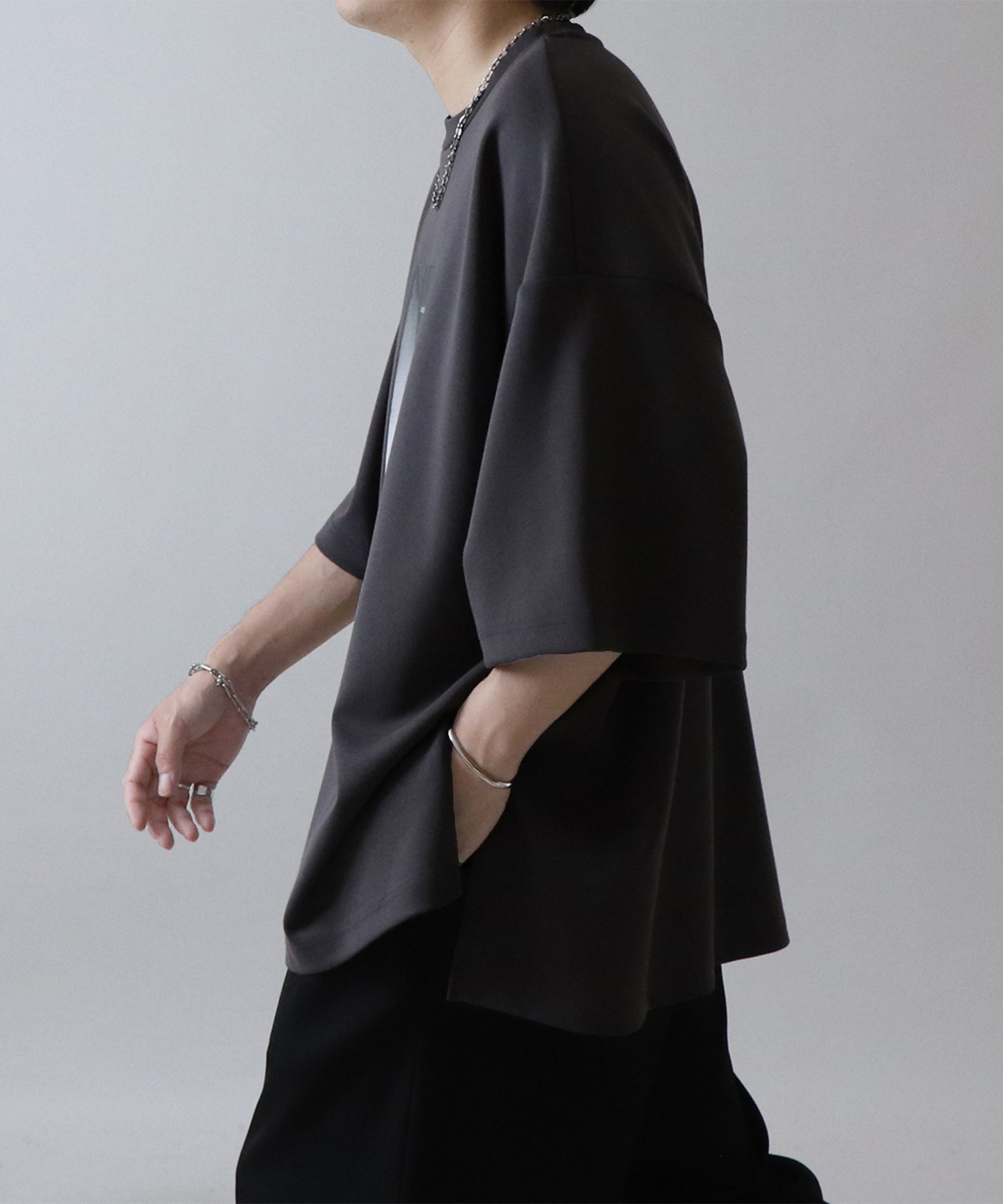 25SS ドレープとろみ ビッグシルエット フォトフロントプリント オーバーサイズ ポンチ半袖Tシャツ