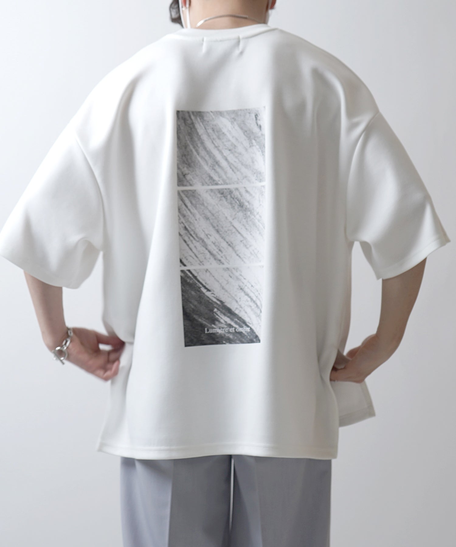 25SS ドレープとろみ ビッグシルエット フォトバックプリント オーバーサイズ ポンチ半袖Tシャツ