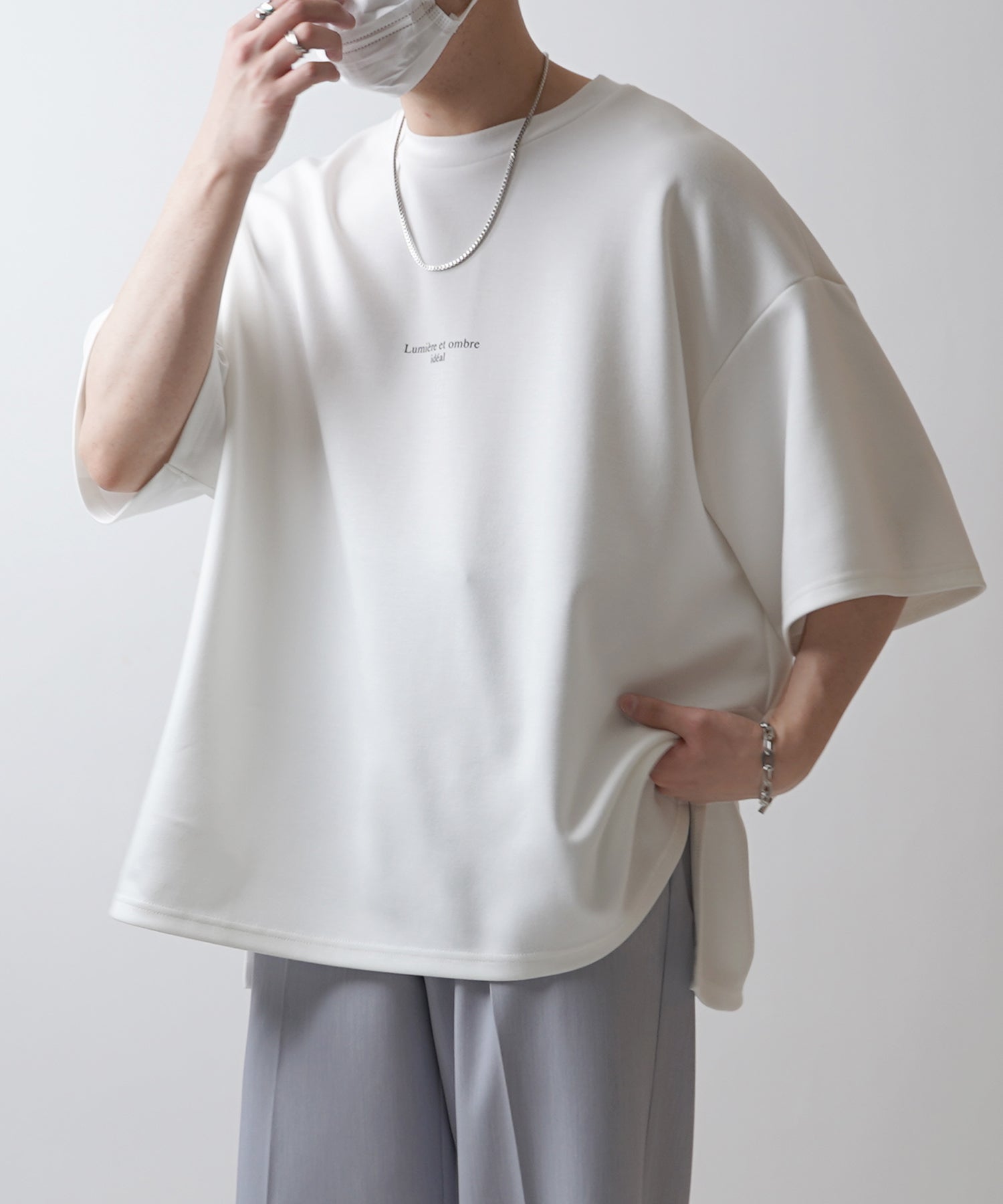 25SS ドレープとろみ ビッグシルエット フォトバックプリント オーバーサイズ ポンチ半袖Tシャツ