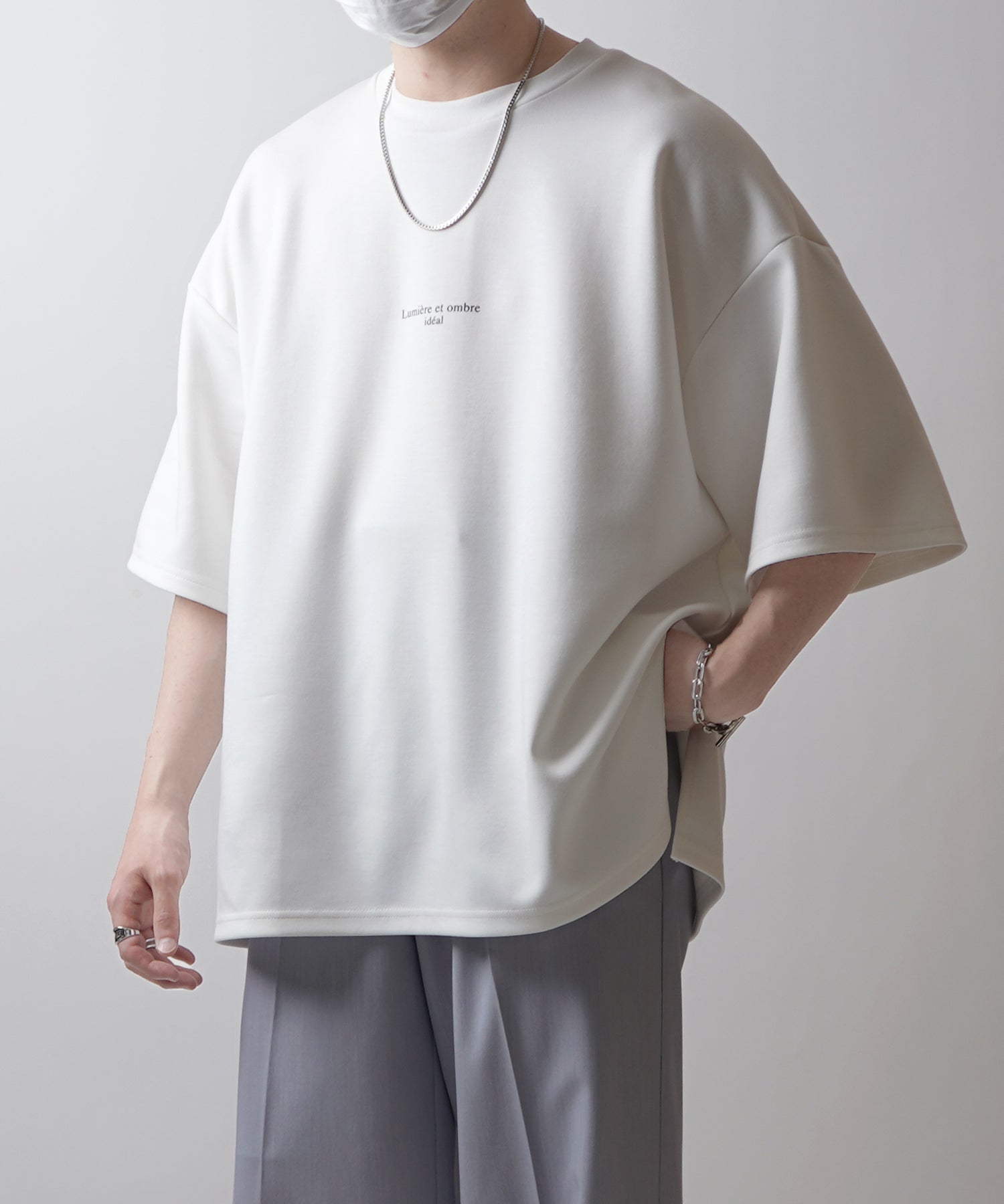 25SS ドレープとろみ ビッグシルエット フォトバックプリント オーバーサイズ ポンチ半袖Tシャツ