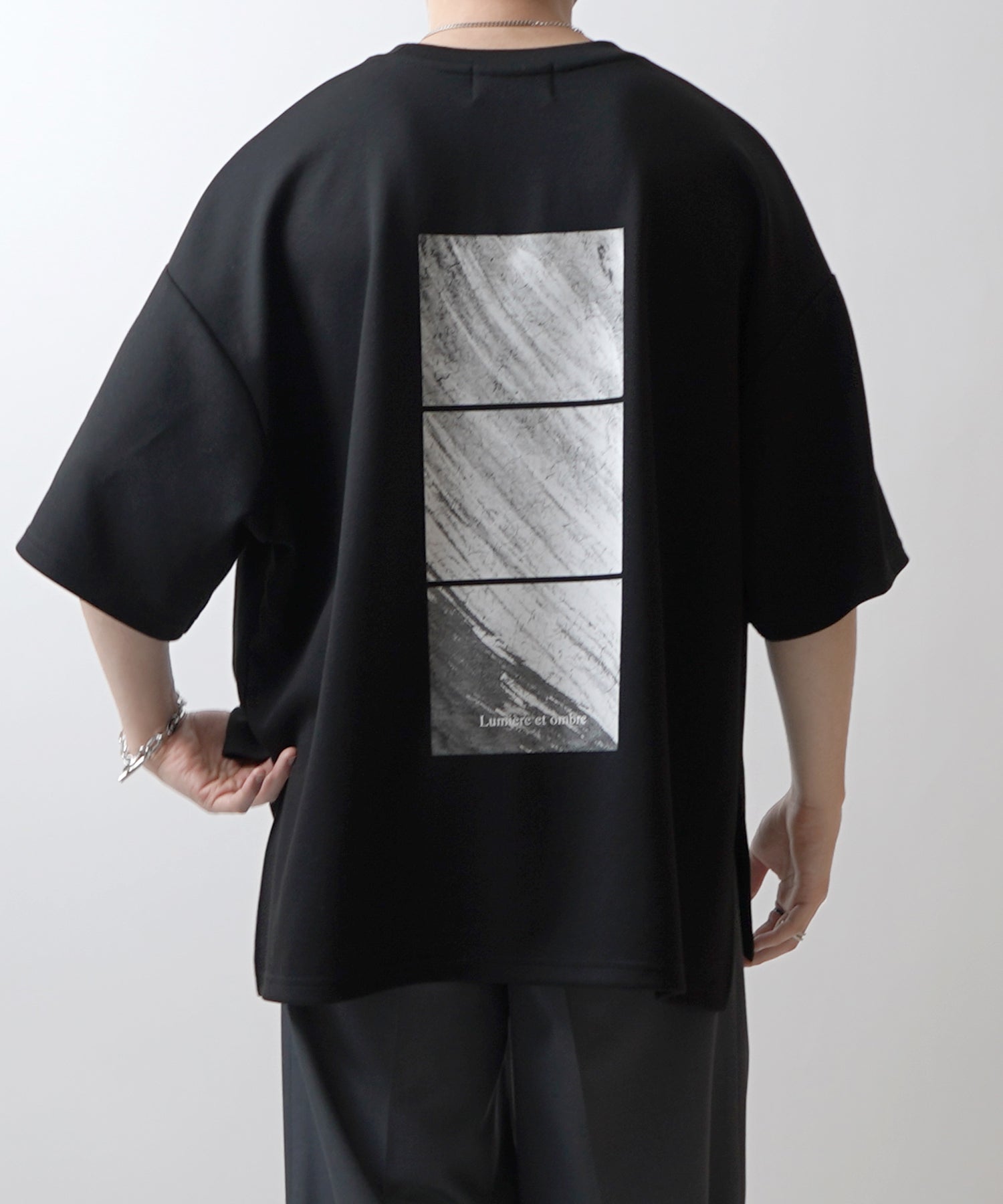 25SS ドレープとろみ ビッグシルエット フォトバックプリント オーバーサイズ ポンチ半袖Tシャツ