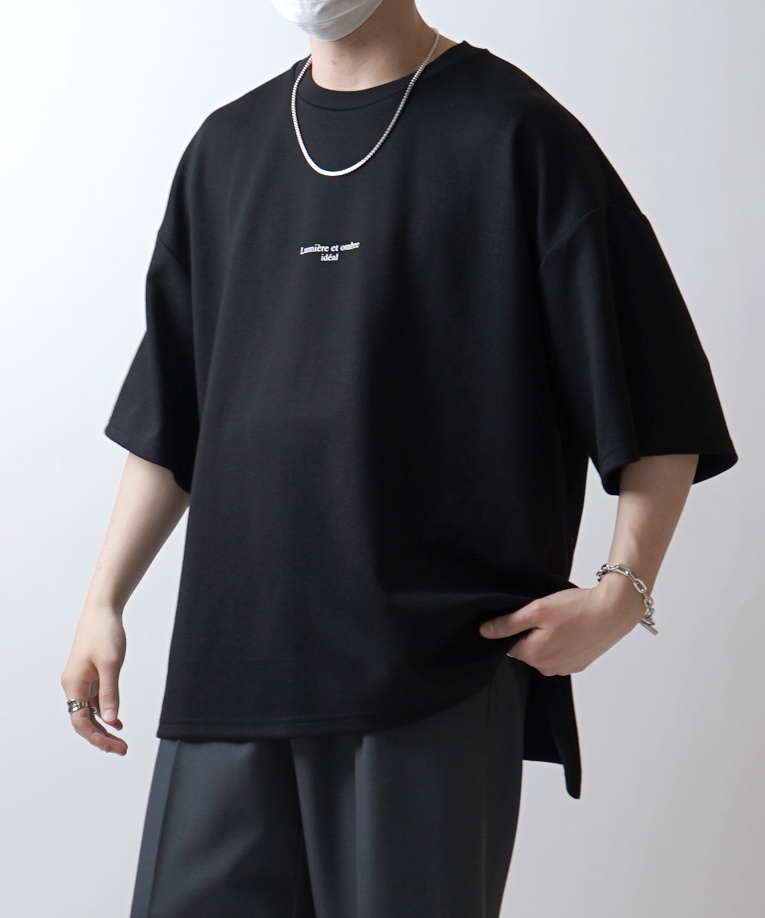 25SS ドレープとろみ ビッグシルエット フォトバックプリント オーバーサイズ ポンチ半袖Tシャツ