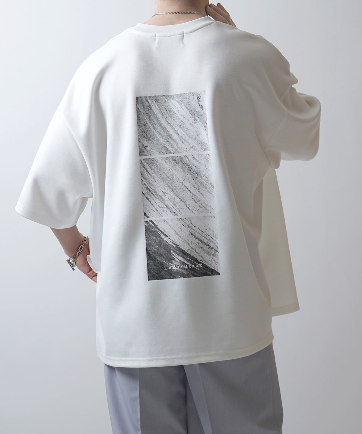 25SS ドレープとろみ ビッグシルエット フォトバックプリント オーバーサイズ ポンチ半袖Tシャツ