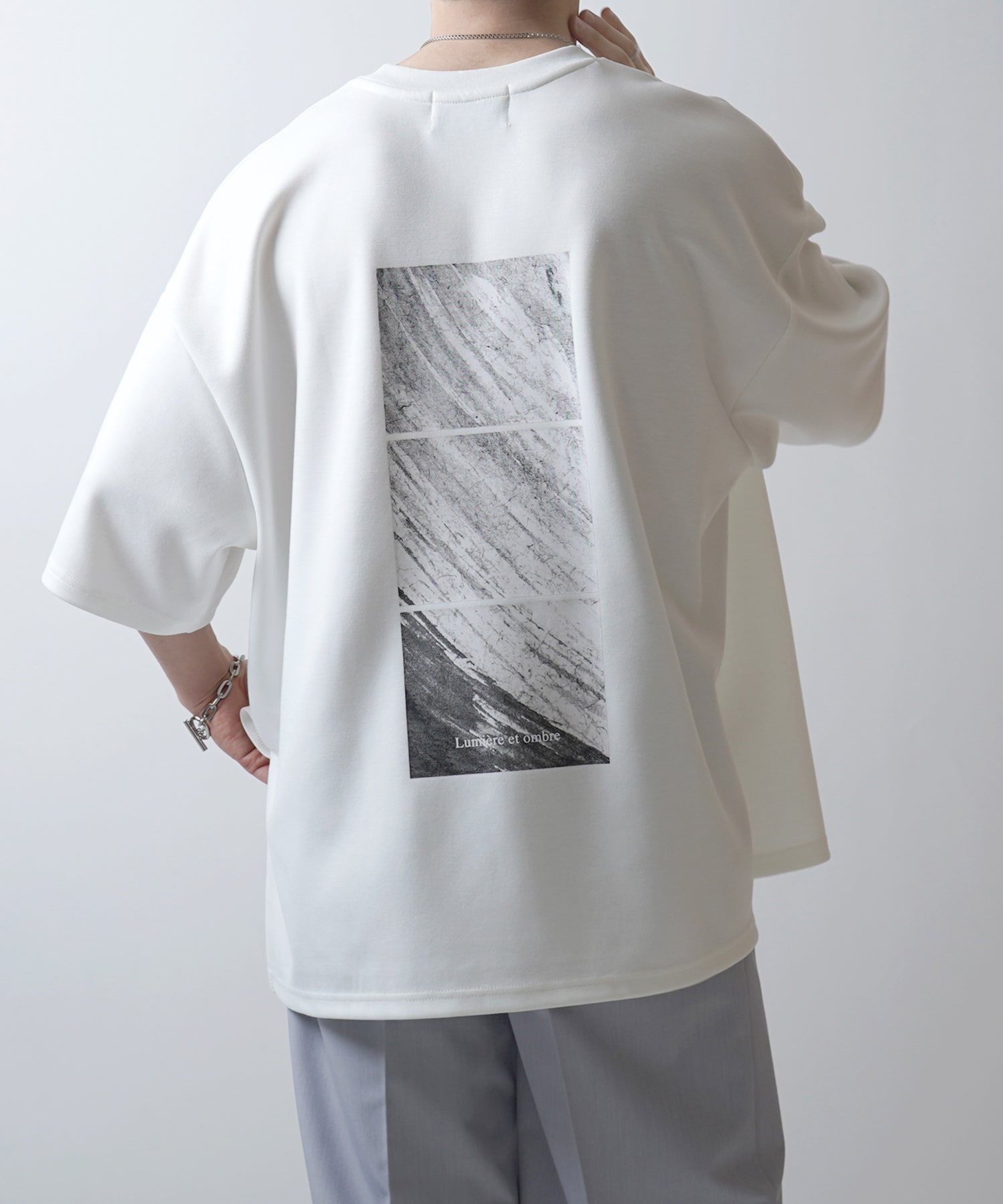 25SS ドレープとろみ ビッグシルエット フォトバックプリント オーバーサイズ ポンチ半袖Tシャツ