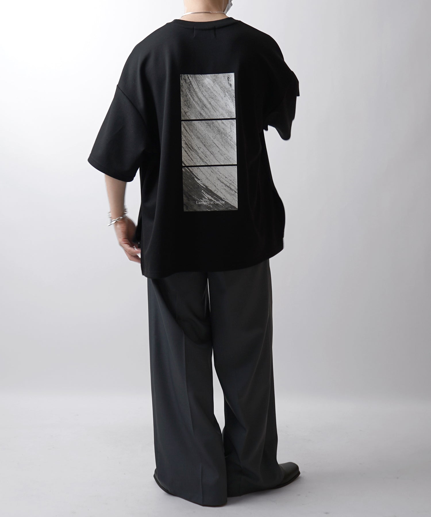 25SS ドレープとろみ ビッグシルエット フォトバックプリント オーバーサイズ ポンチ半袖Tシャツ