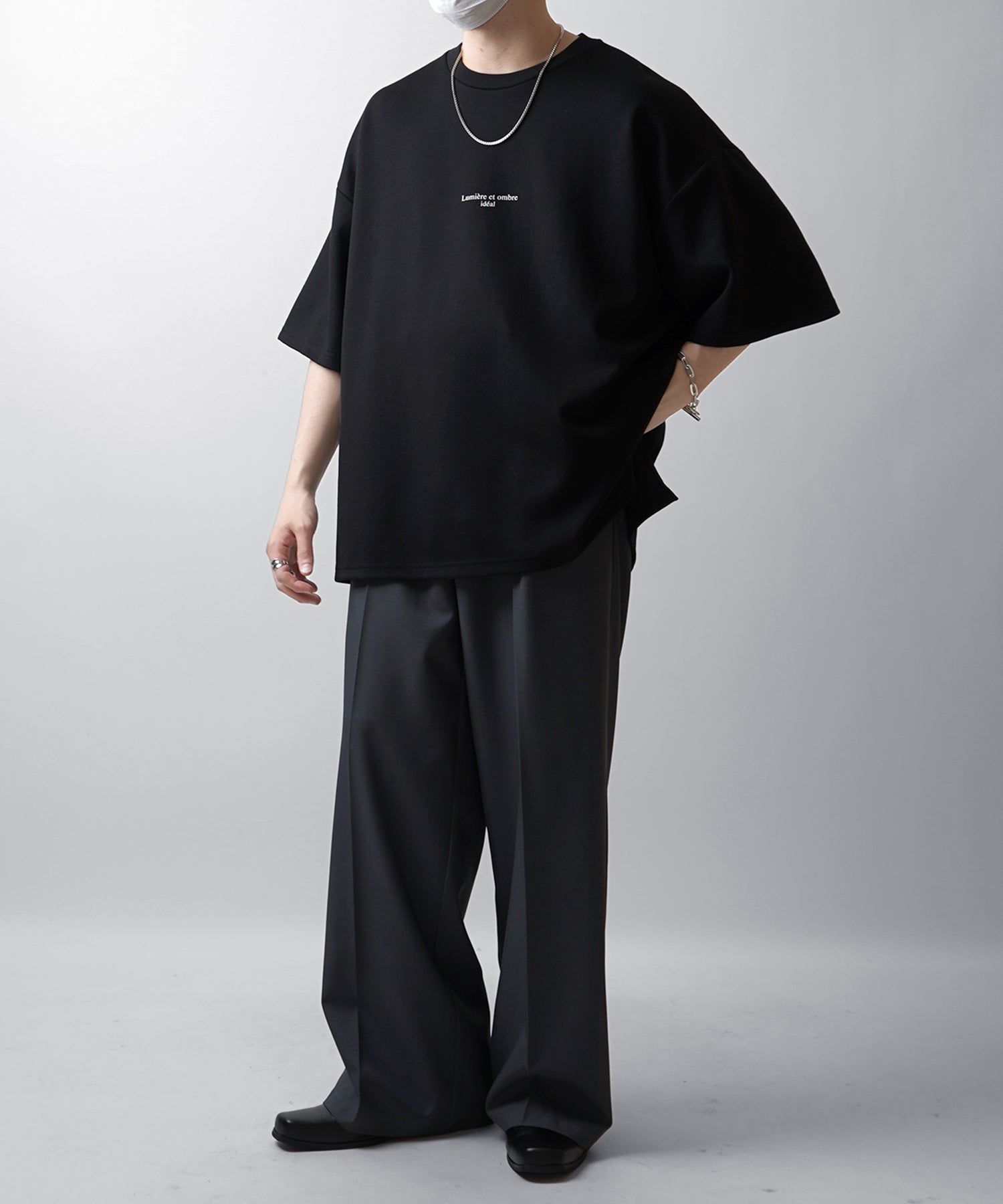 25SS ドレープとろみ ビッグシルエット フォトバックプリント オーバーサイズ ポンチ半袖Tシャツ