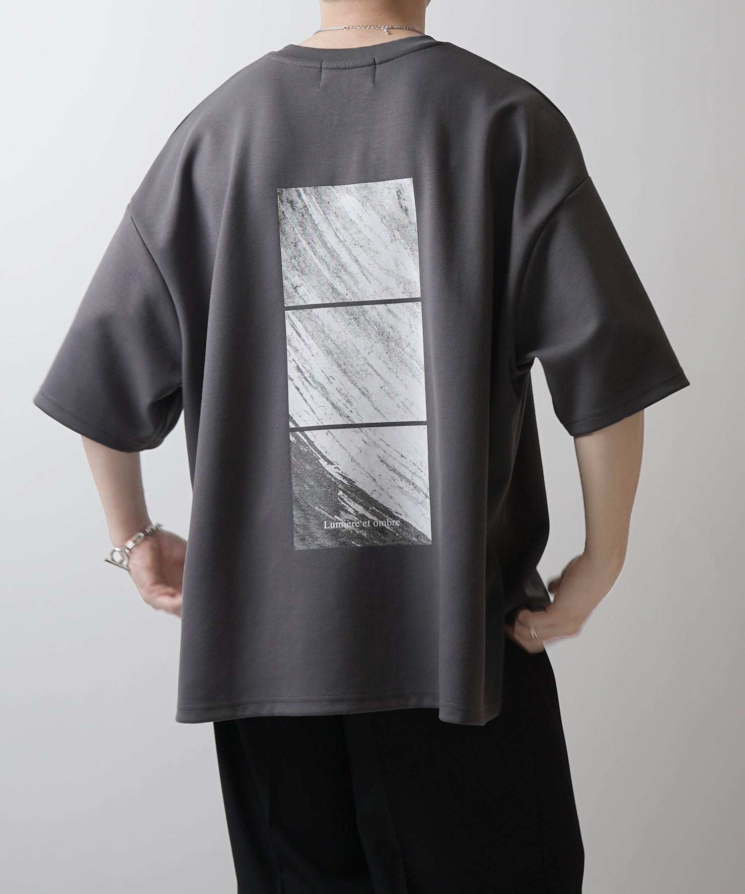 25SS ドレープとろみ ビッグシルエット フォトバックプリント オーバーサイズ ポンチ半袖Tシャツ