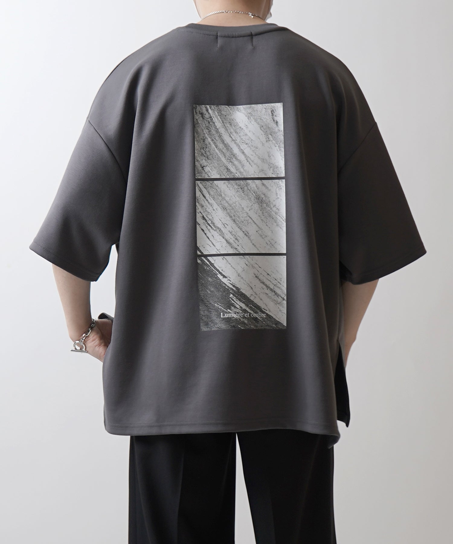 25SS ドレープとろみ ビッグシルエット フォトバックプリント オーバーサイズ ポンチ半袖Tシャツ