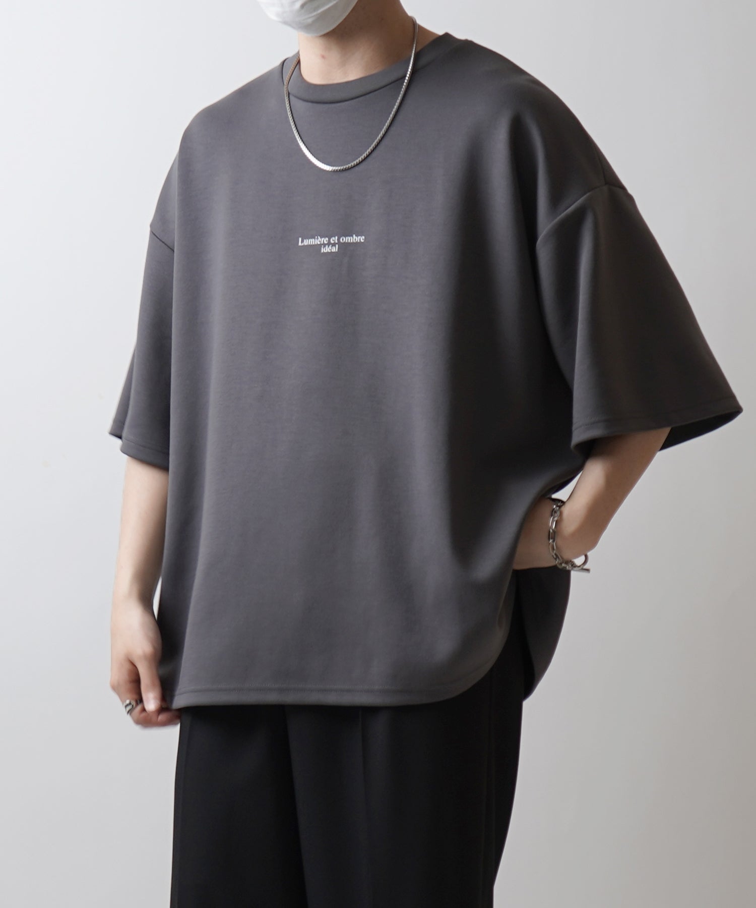 25SS ドレープとろみ ビッグシルエット フォトバックプリント オーバーサイズ ポンチ半袖Tシャツ