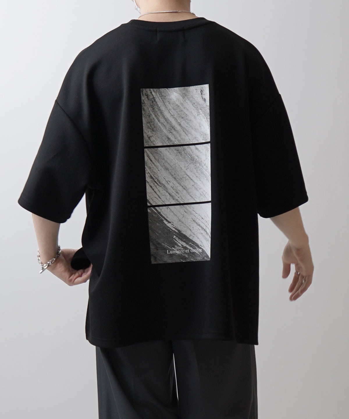 25SS ドレープとろみ ビッグシルエット フォトバックプリント オーバーサイズ ポンチ半袖Tシャツ