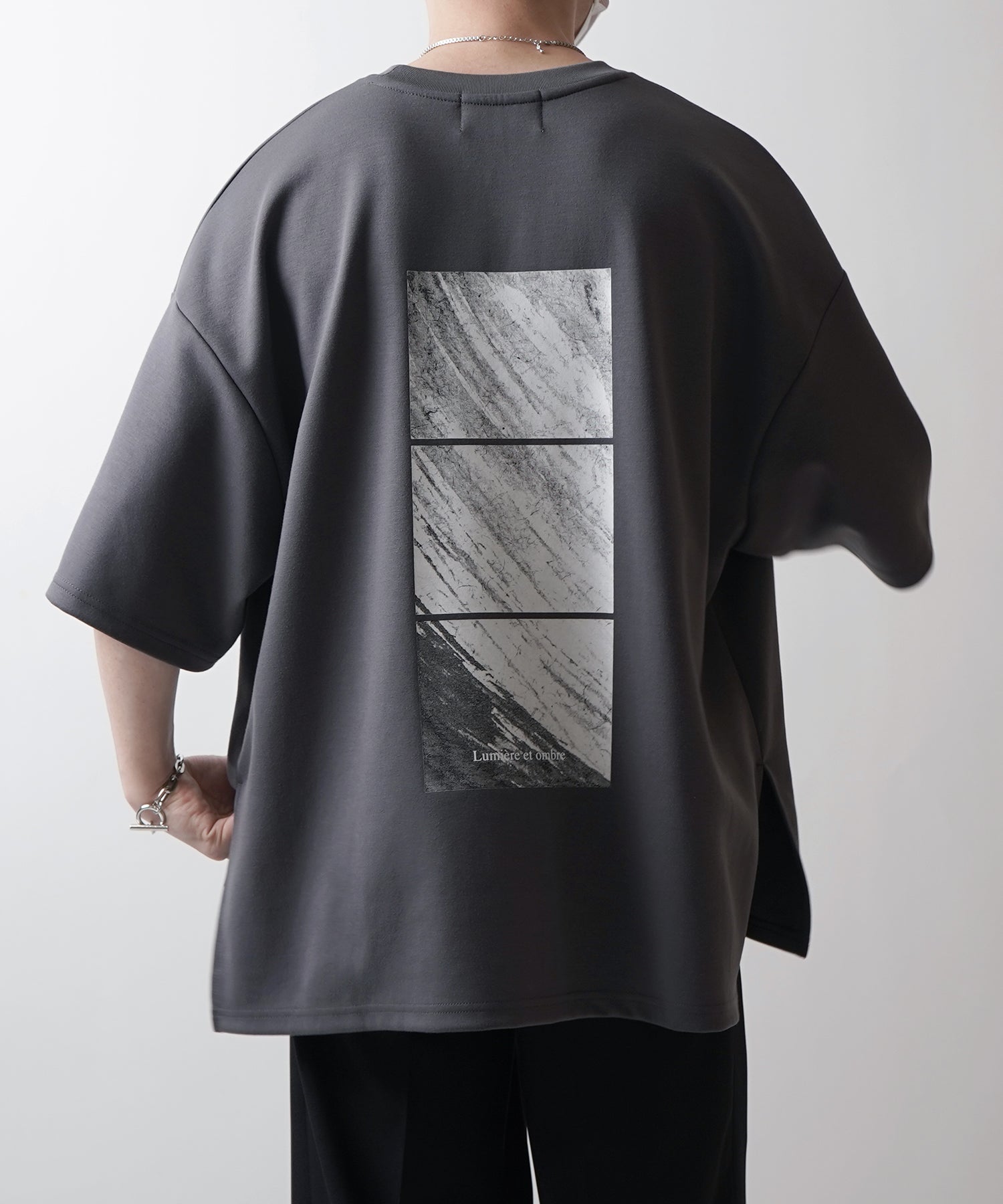 25SS ドレープとろみ ビッグシルエット フォトバックプリント オーバーサイズ ポンチ半袖Tシャツ