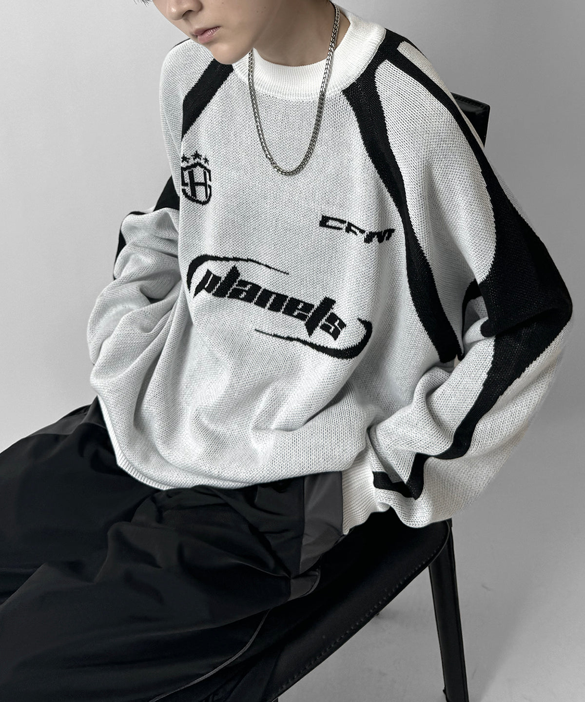 ブロークコア Y2K フロントグラフィック ジャガードニットプルオーバー