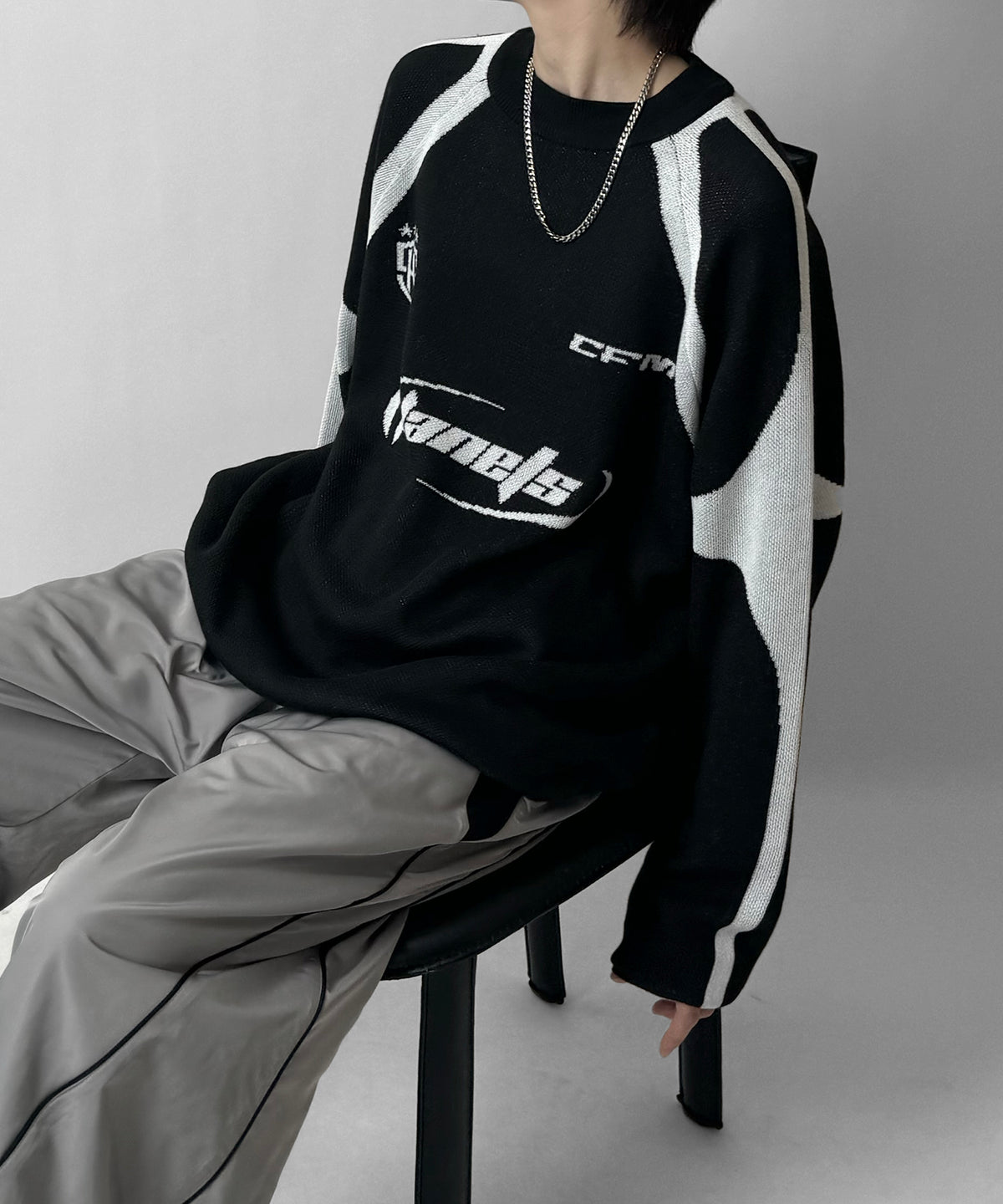 ブロークコア Y2K フロントグラフィック ジャガードニットプルオーバー