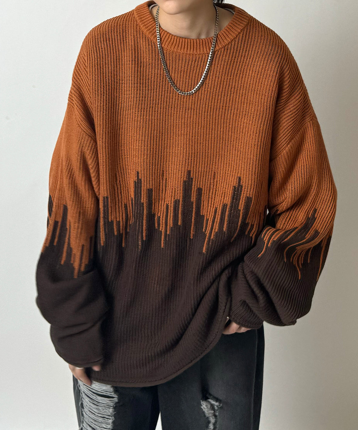 2トーンディップ柄 ルーズシルエット プルオーバーニット