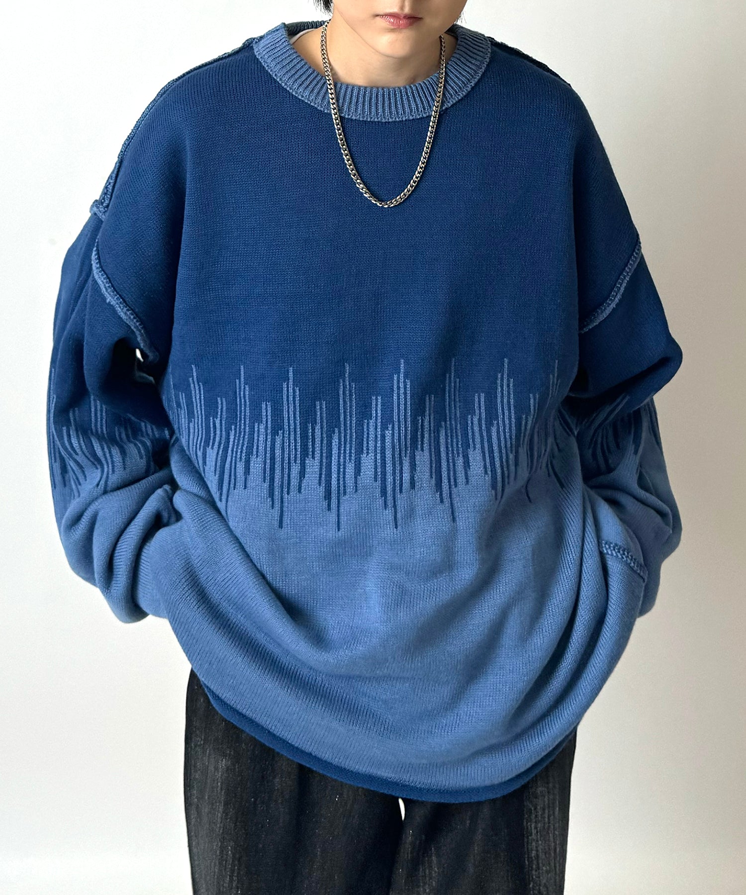2トーンディップ柄 ルーズシルエット プルオーバーニット