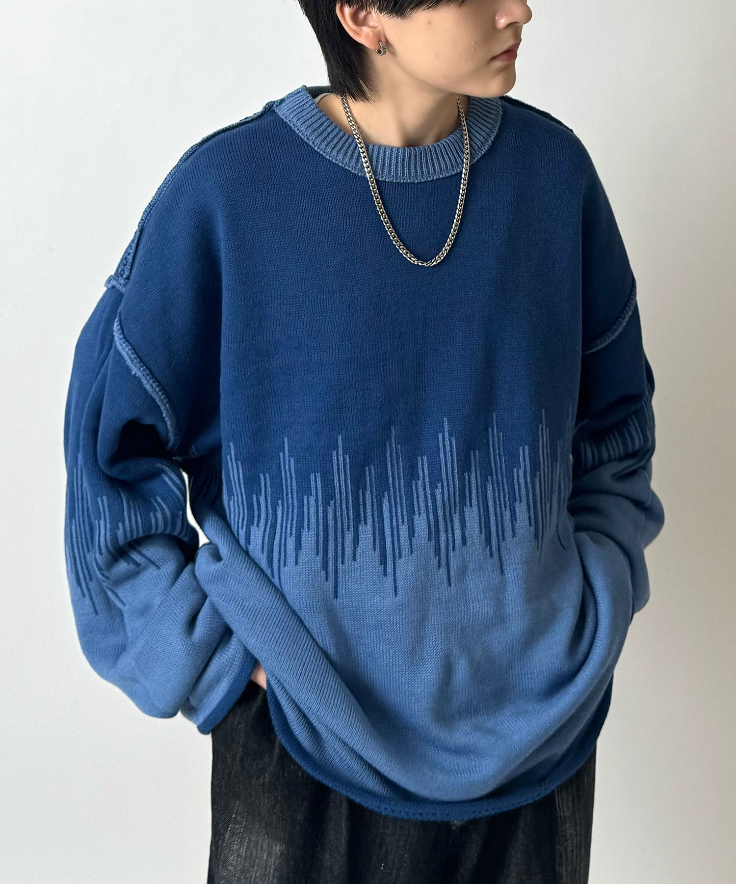 2トーンディップ柄 ルーズシルエット プルオーバーニット