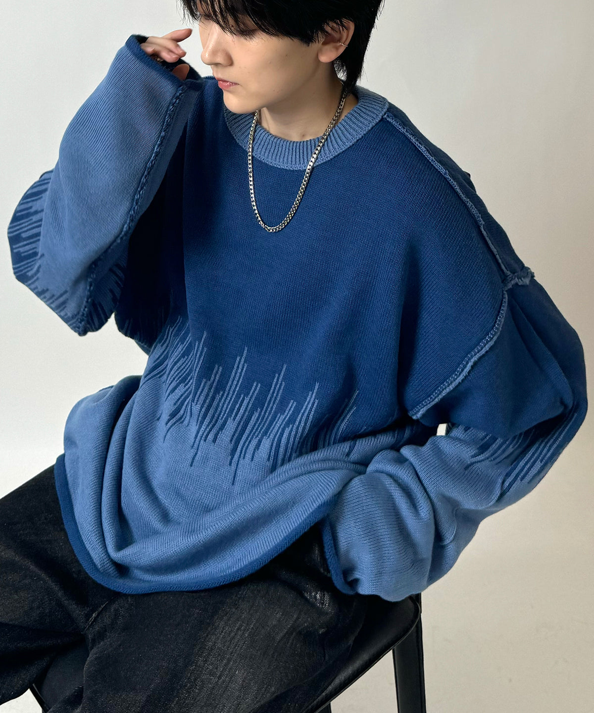 2トーンディップ柄 ルーズシルエット プルオーバーニット